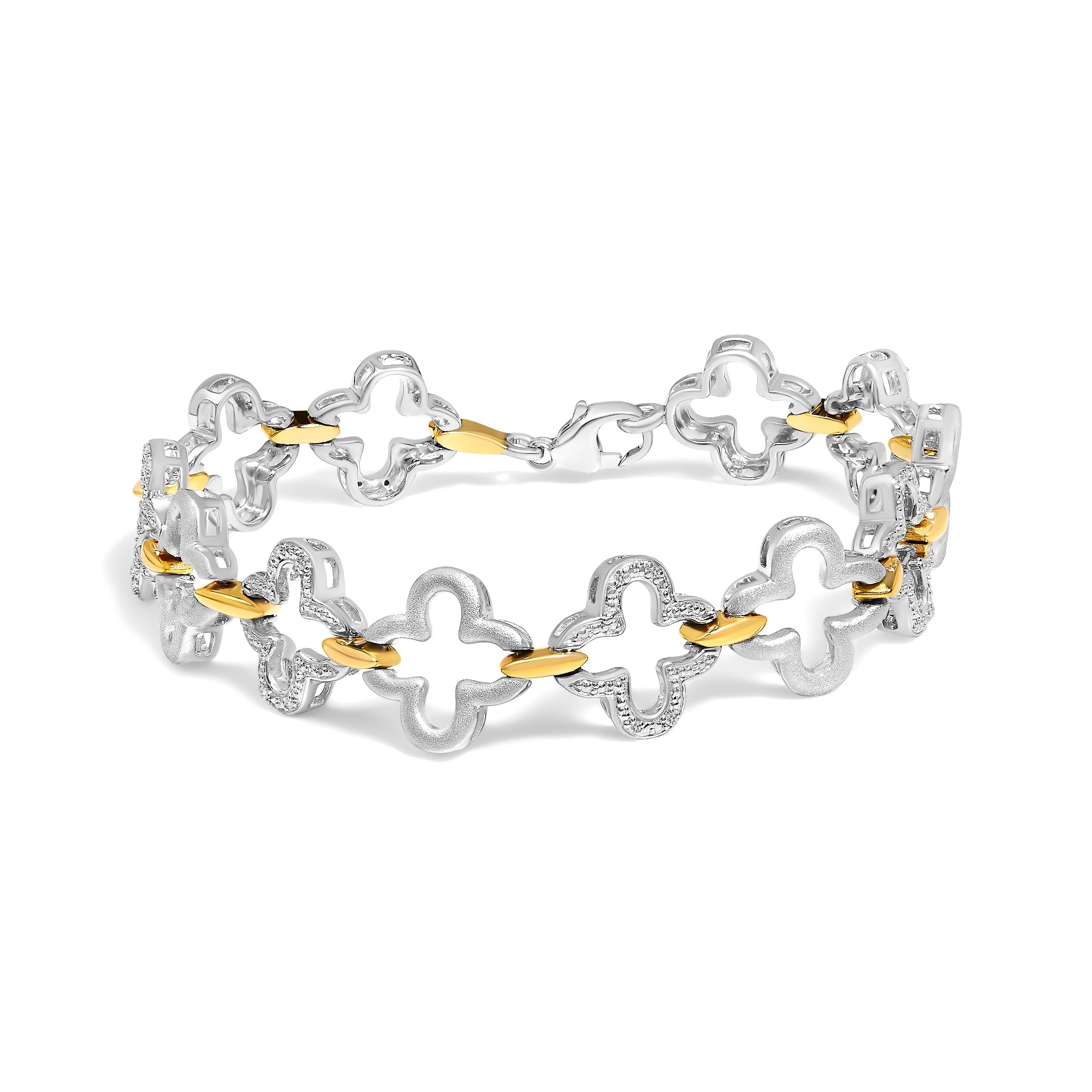 .925 Two-tone Sterling Silver 1/10 Cttw Natural Round Diamond Fashion Tennis Bracelet (I-J Color, I1-I2 Clarity) - 7" DestGlow
