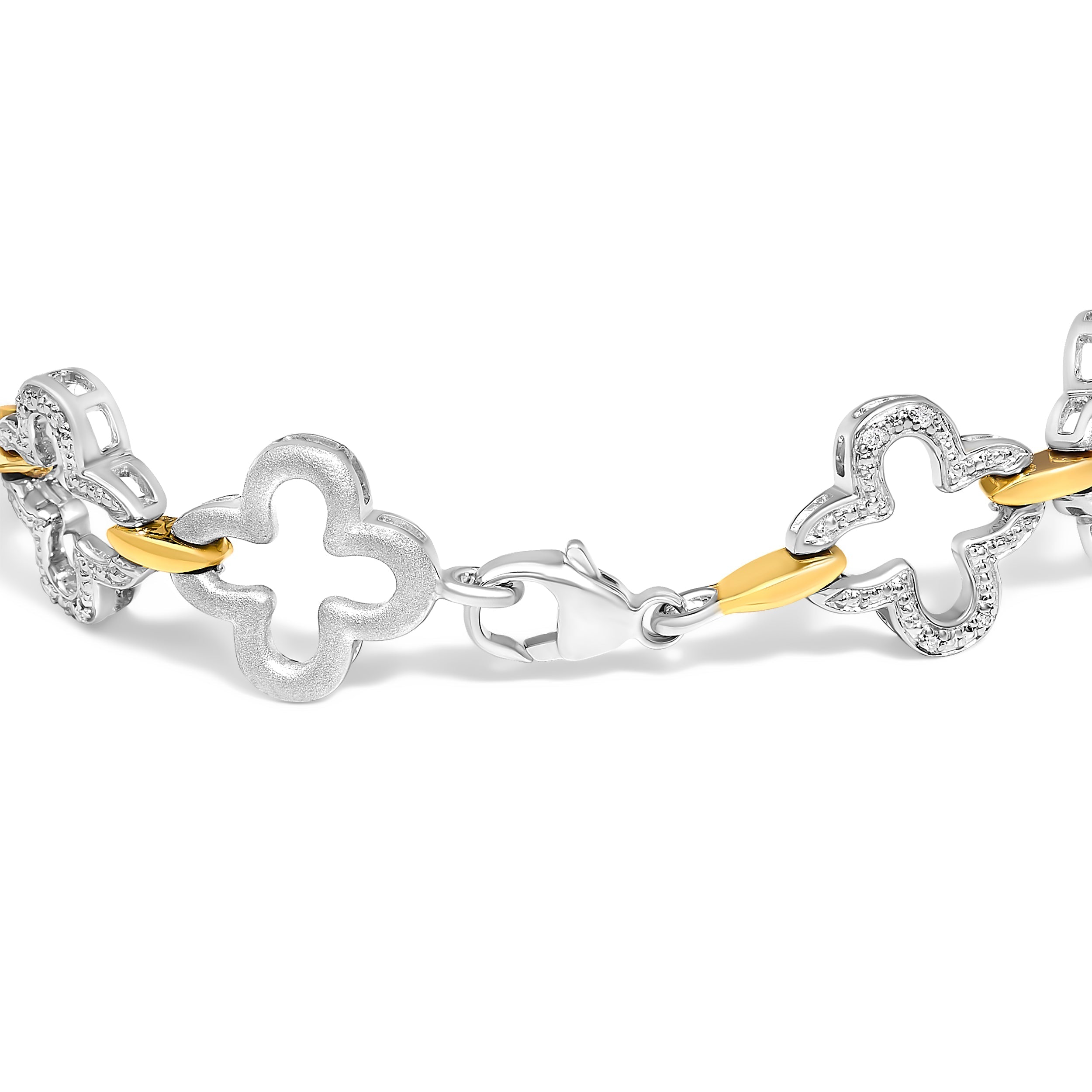 .925 Two-tone Sterling Silver 1/10 Cttw Natural Round Diamond Fashion Tennis Bracelet (I-J Color, I1-I2 Clarity) - 7" DestGlow