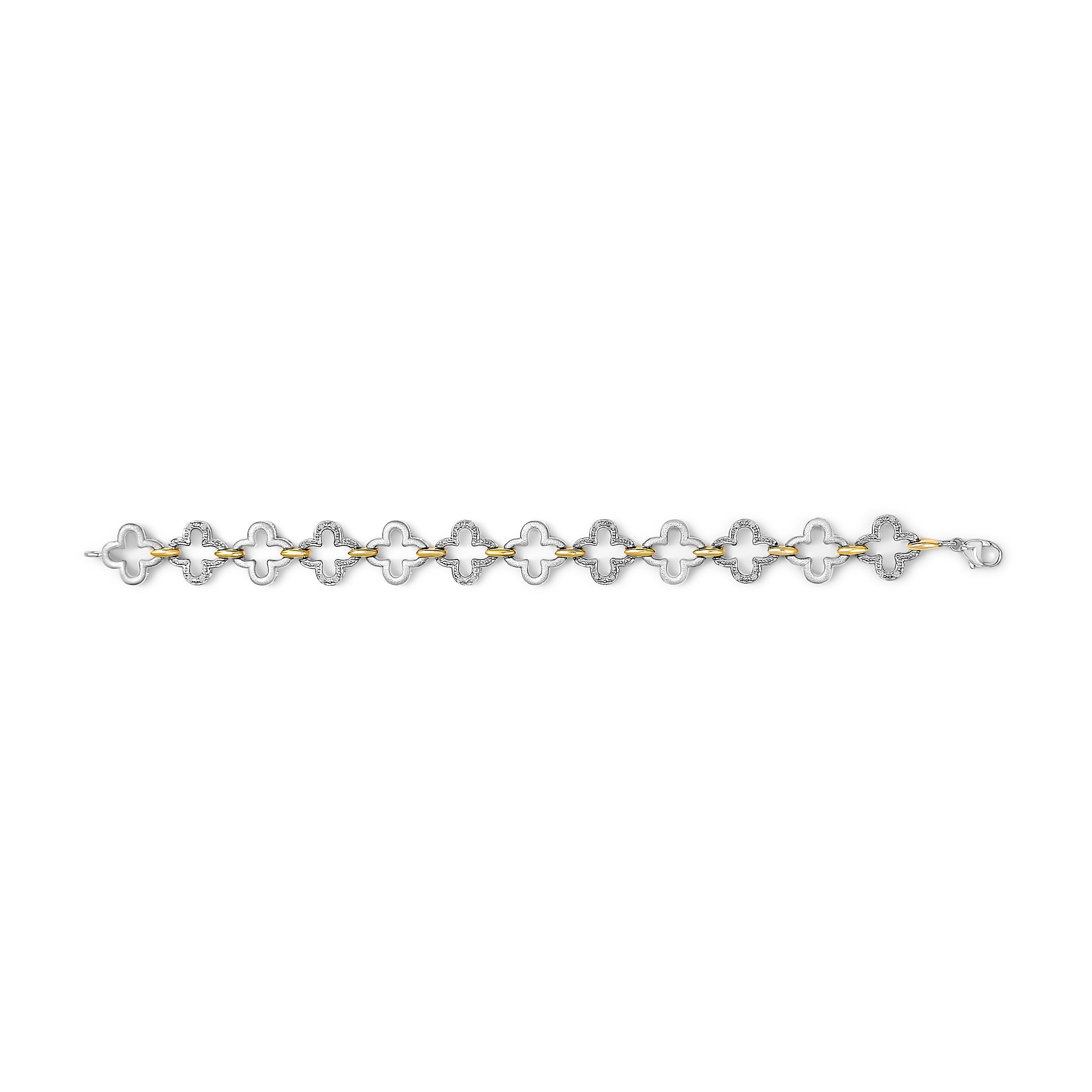 .925 Two-tone Sterling Silver 1/10 Cttw Natural Round Diamond Fashion Tennis Bracelet (I-J Color, I1-I2 Clarity) - 7" DestGlow