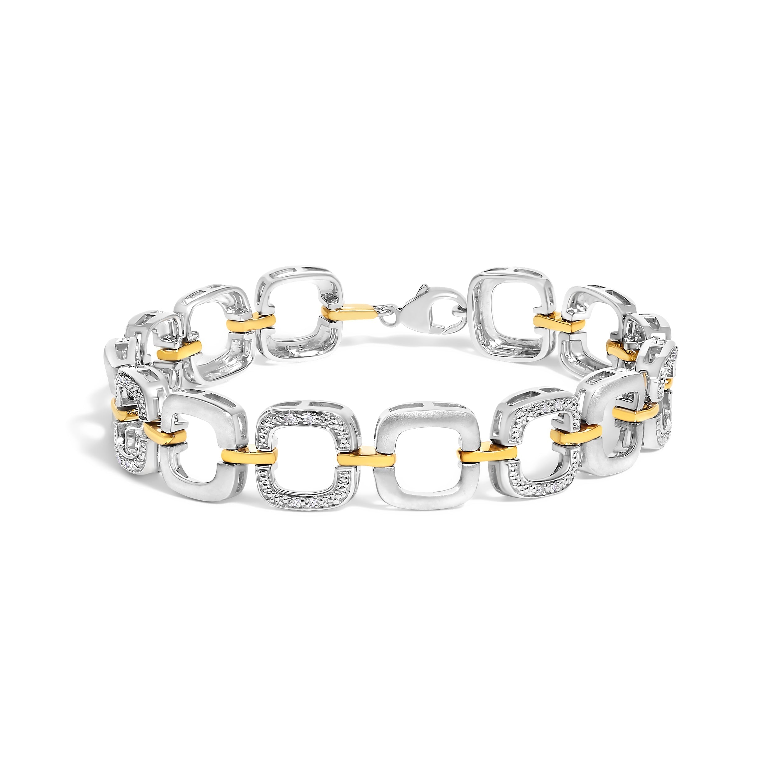 .925 Two-Tone Sterling Silver Diamond Accent Open Box Link Bracelet (I-J Color, I1-I2 Clarity) - 7" DestGlow