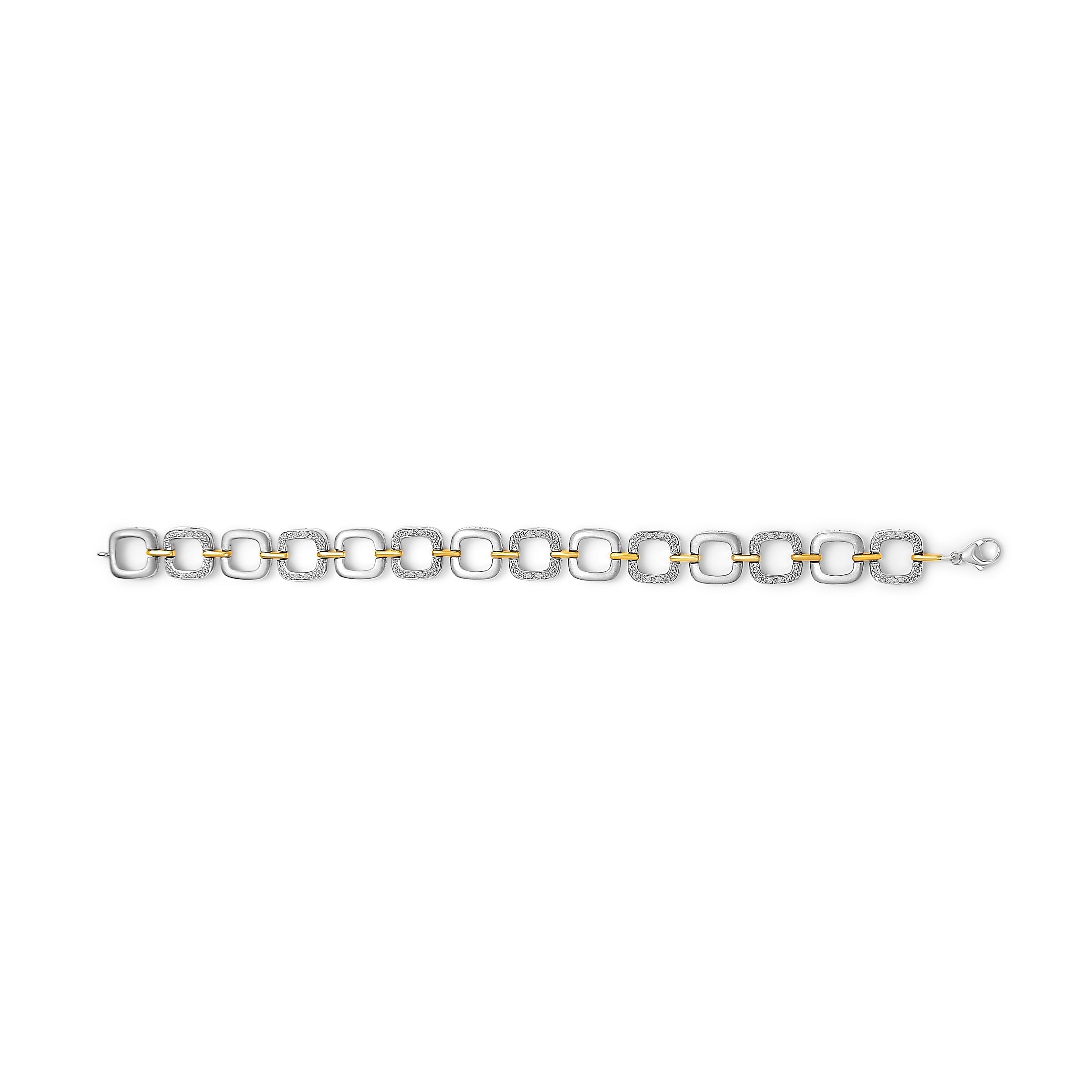 .925 Two-Tone Sterling Silver Diamond Accent Open Box Link Bracelet (I-J Color, I1-I2 Clarity) - 7" DestGlow