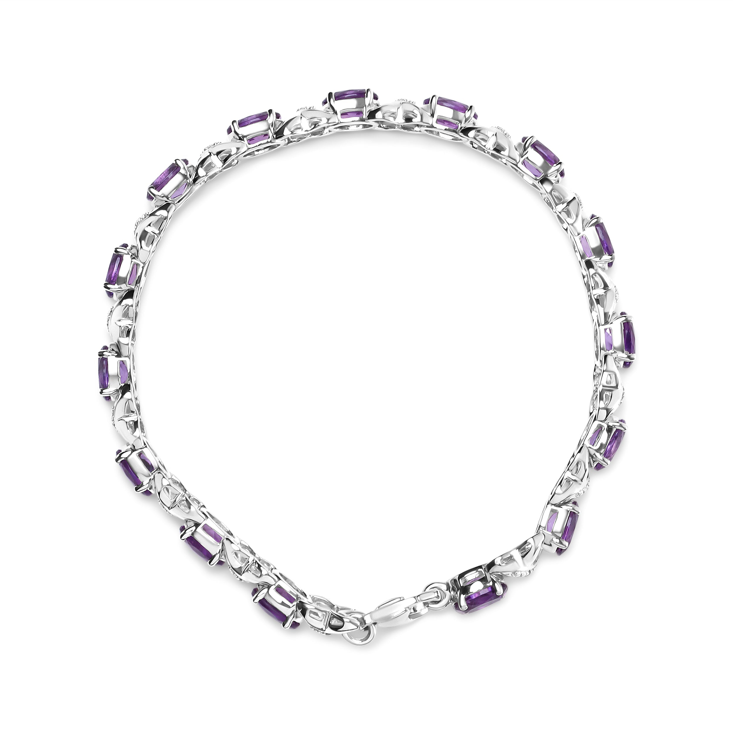 .925 Sterling Silver 7x5mm Oval Amethyst and Diamond Accent X-Link Bracelet (H-I Color, SI1-SI2 Clarity) - Size 7" DestGlow