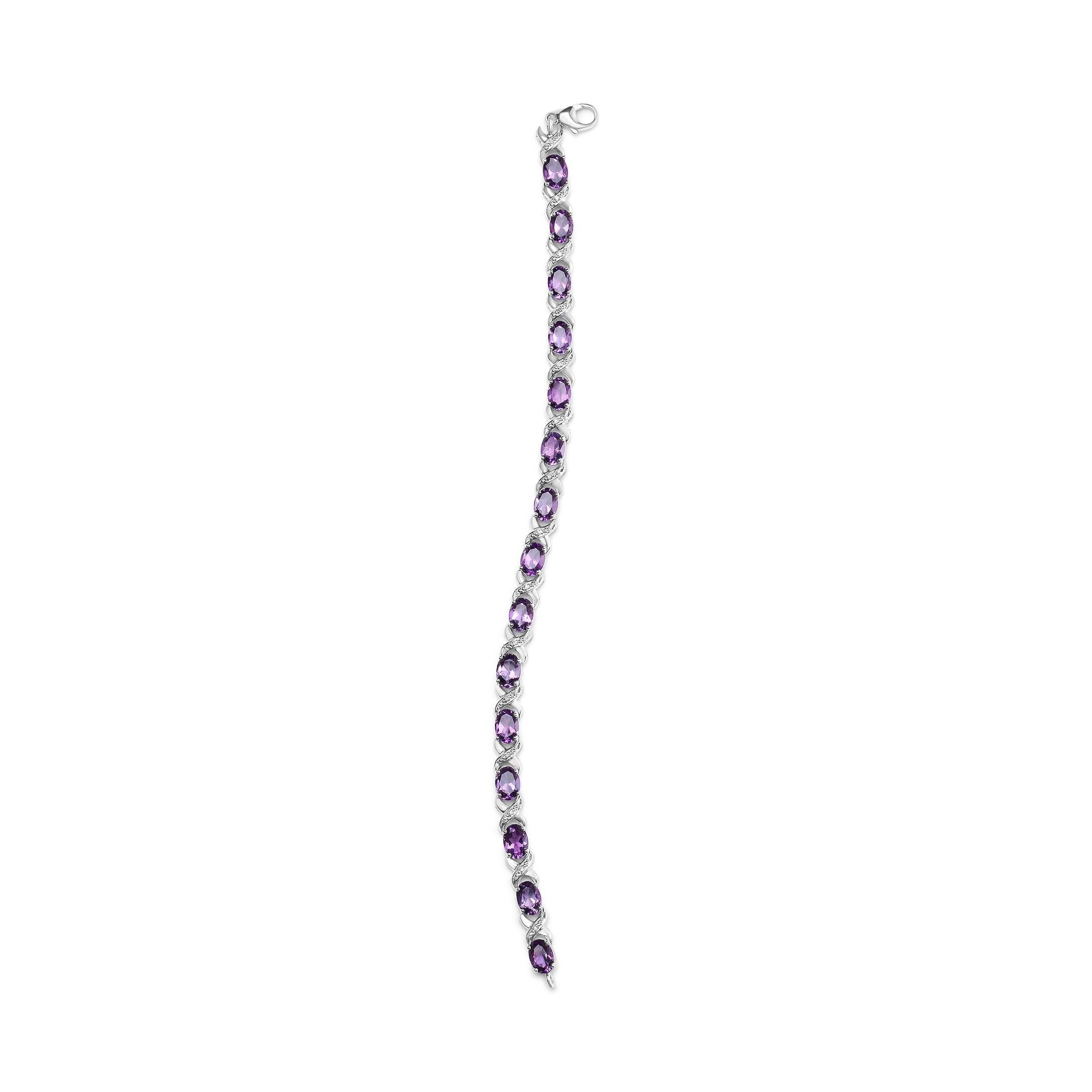 .925 Sterling Silver 7x5mm Oval Amethyst and Diamond Accent X-Link Bracelet (H-I Color, SI1-SI2 Clarity) - Size 7" DestGlow