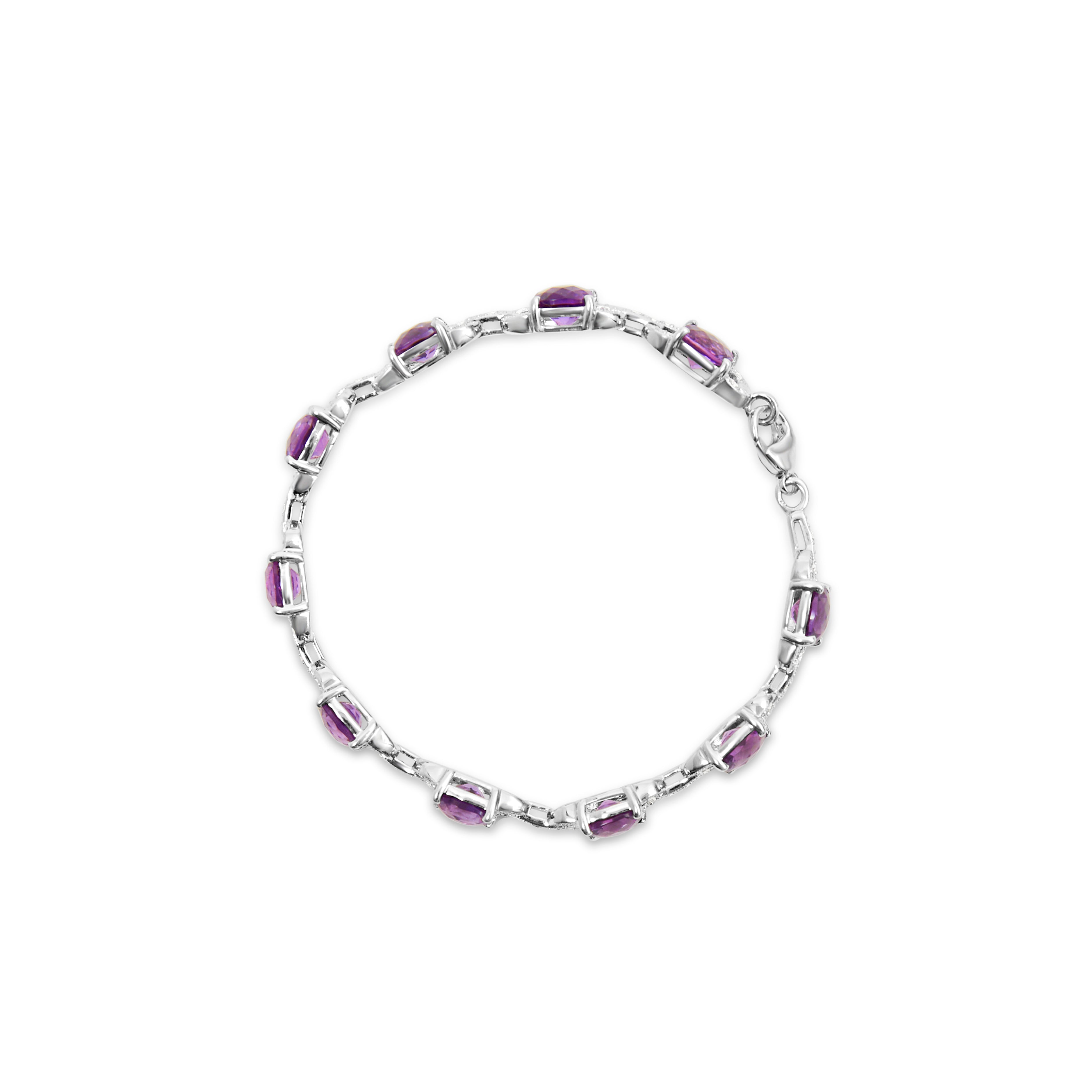 .925 Sterling Silver 7mm Cushion Cut Amethyst Gemstone and Diamond Tennis Link Bracelet (I-J Color, I1-I2 Clarity) - Size 7" by Bids.com