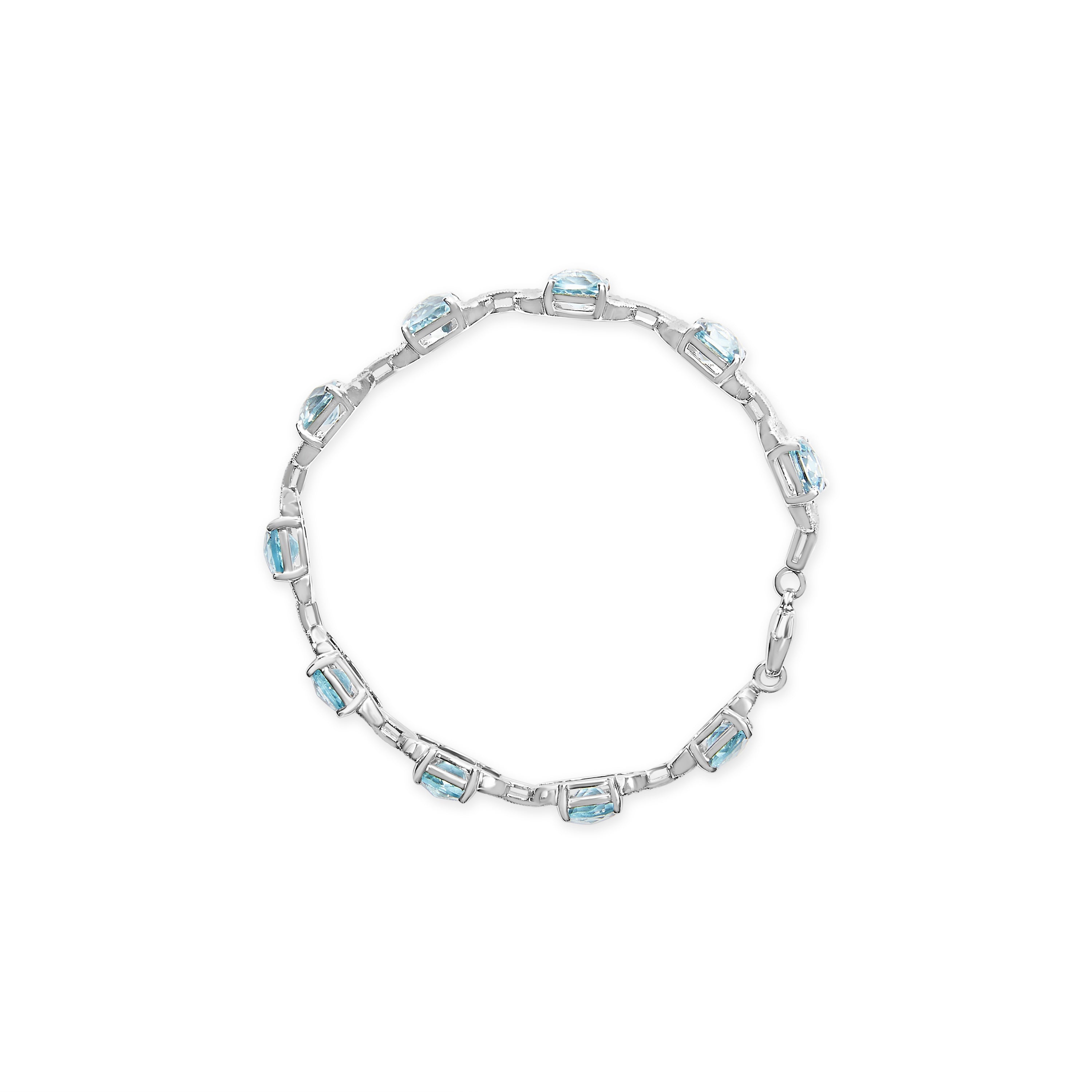 .925 Sterling Silver 7x7 mm Cushion Cut Blue Topaz and 1/20 cttw Round Cut Diamond Fashion Tennis Bracelet (I-J Color, I1-I2 Clarity) - 7" DestGlow