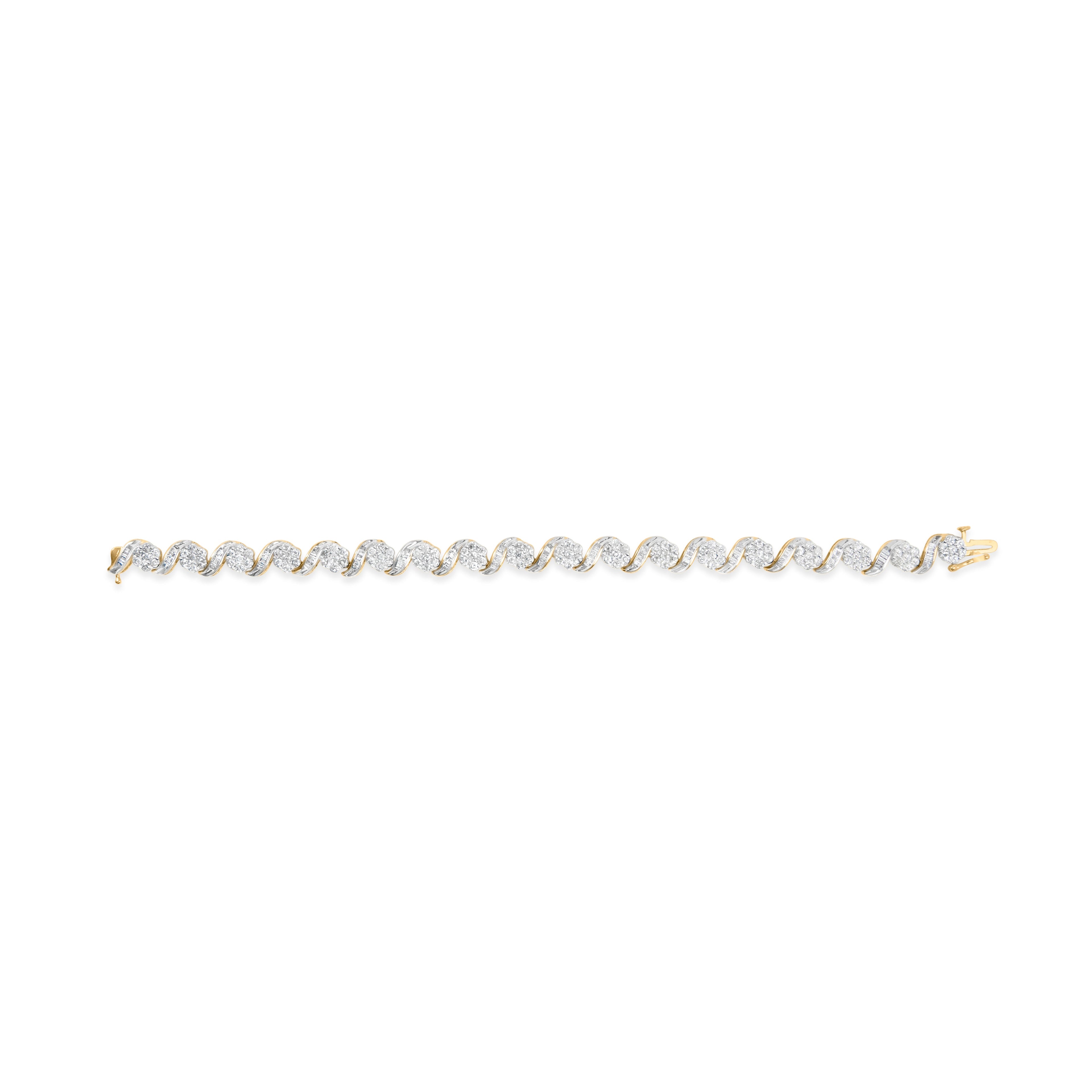 10k Yellow Gold 5.00 Cttw Round-Cut and Baguette-Cut Diamond Floral Link 7.25" Bracelet (I-J Color, I2-I3 Clarity) by Bids.com