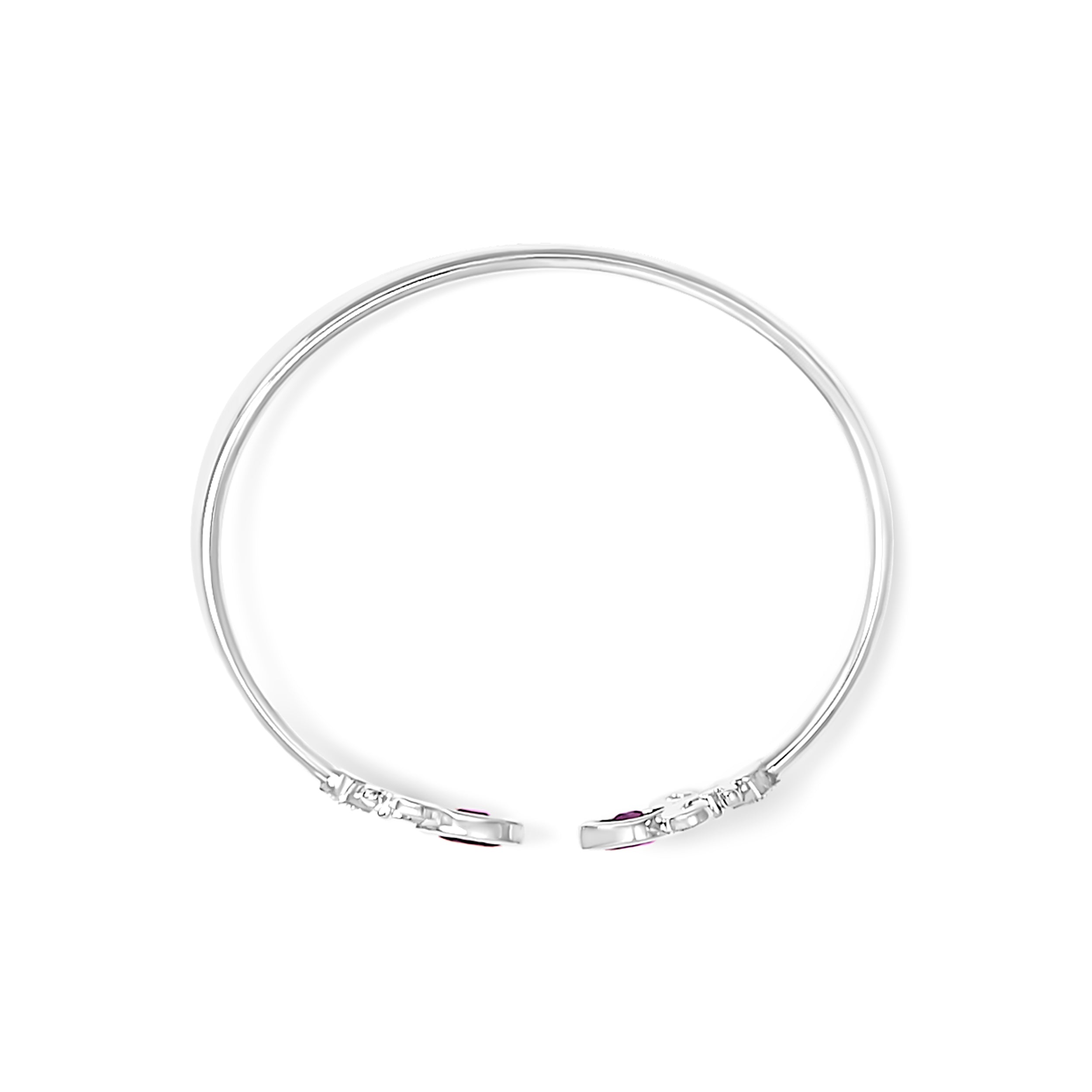 .925 Sterling Silver 8X4MM Marquise Purple Amethyst and Diamond Accent Fleur Di Lis Open Cuff Bangle (I-J Color, I1-I2 Clarity) - 7" DestGlow