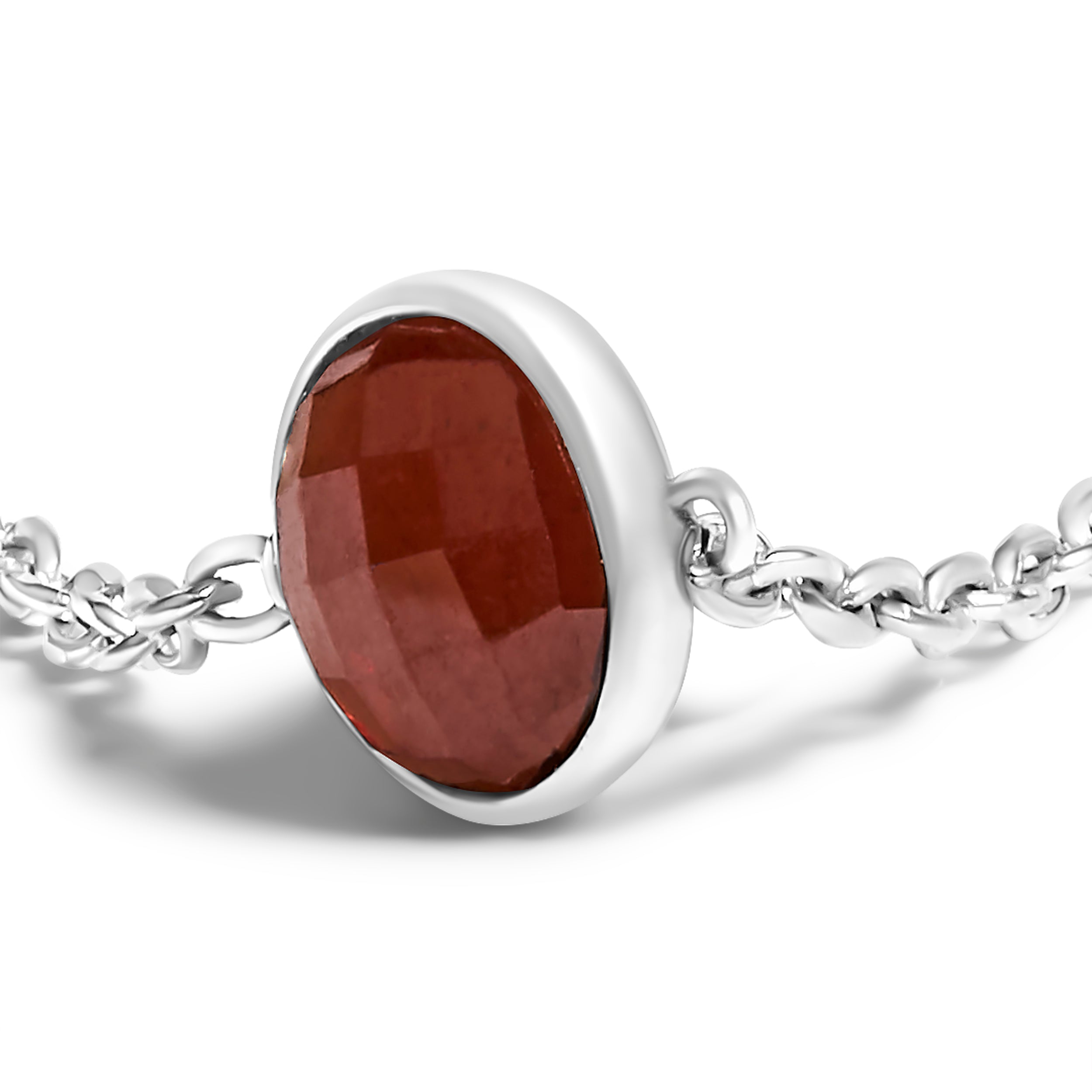 .925 Sterling Silver Checkerboard Cut Red Garnet Bezel Station Necklace - 22" Inches DestGlow