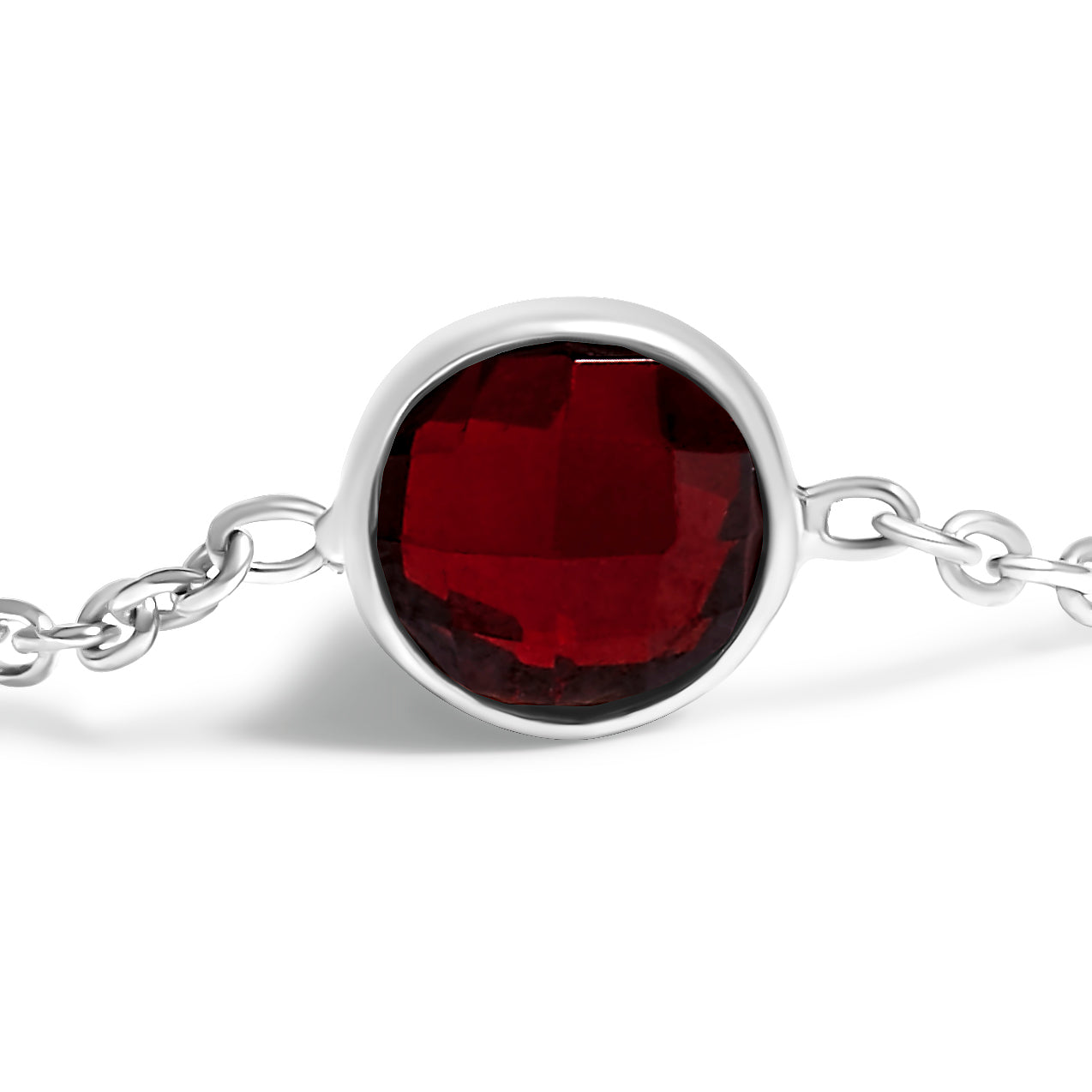 .925 Sterling Silver Checkerboard Cut Red Garnet Bezel Station Necklace - 22" Inches DestGlow