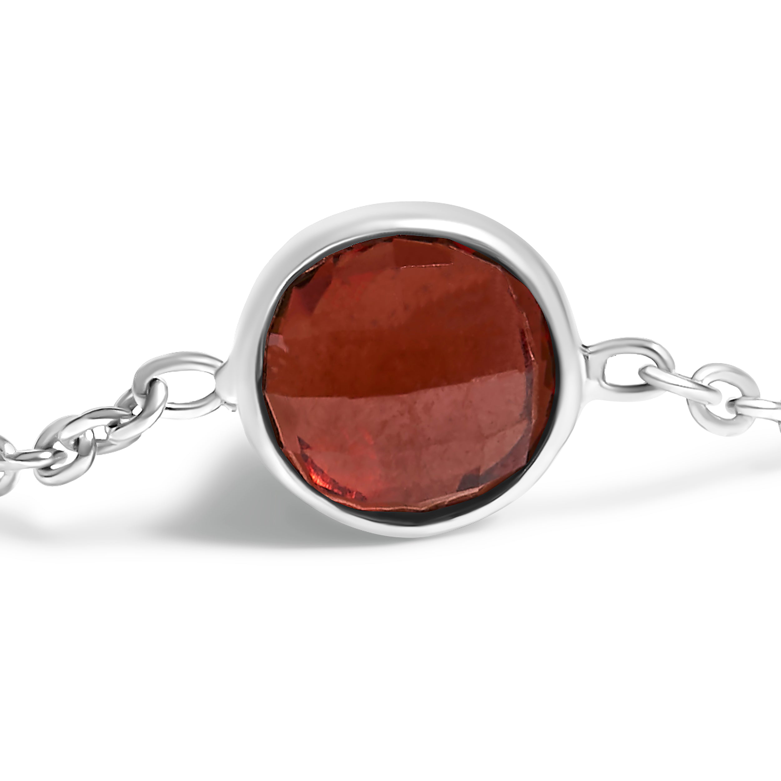 .925 Sterling Silver Bezel Set Red Garnet 5 Station Adjustable Bolo Bracelet DestGlow