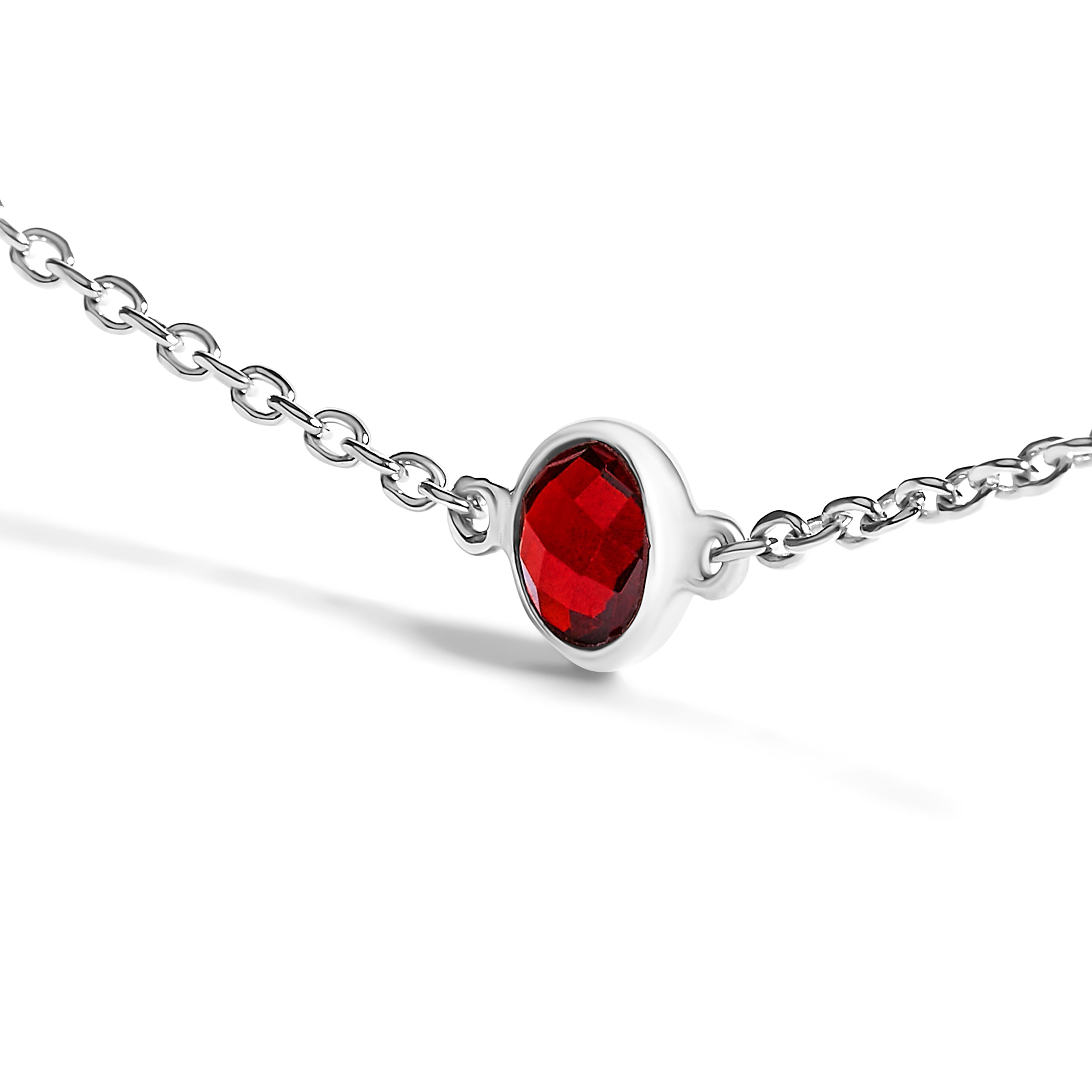 .925 Sterling Silver Bezel Set Red Garnet 5 Station Adjustable Bolo Bracelet DestGlow
