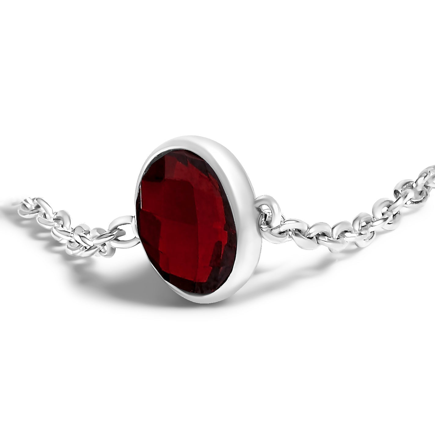 .925 Sterling Silver Bezel Set Red Garnet 5 Station Adjustable Bolo Bracelet DestGlow