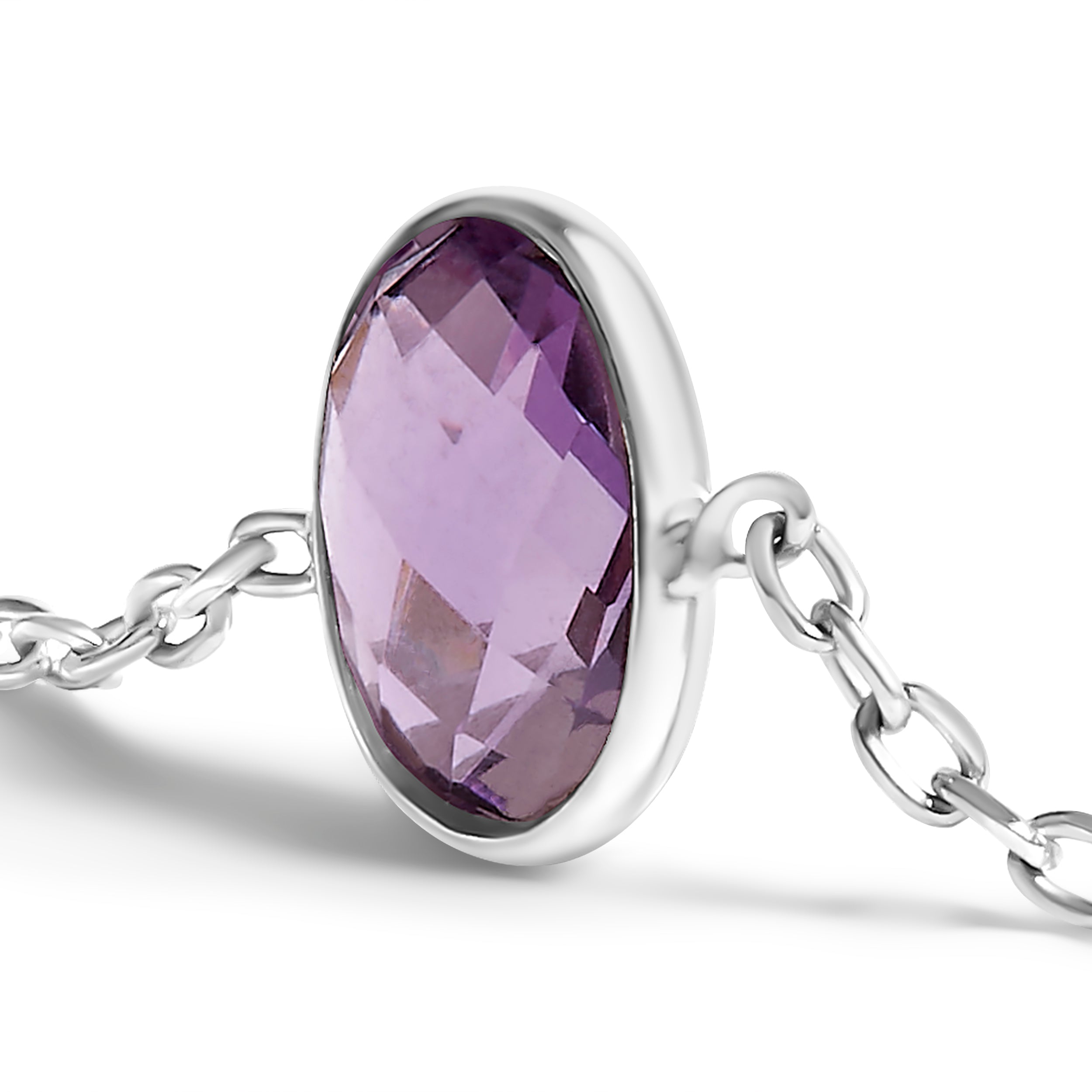 .925 Sterling Silver Bezel Set Purple Amethyst 5 Station Adjustable Bolo Bracelet DestGlow