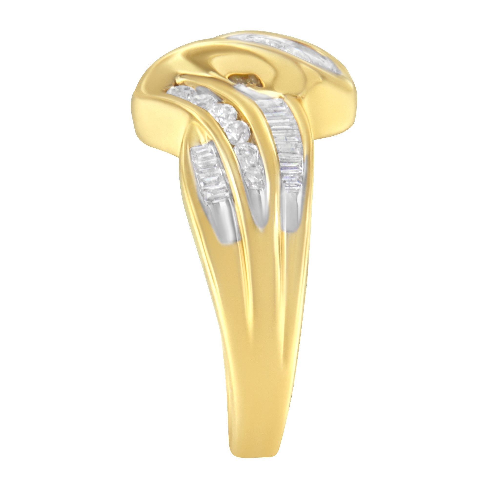 10K Yellow Gold 3/4 Cttw Channel Set Round and Baguette-cut Diamond Double Shank Bypass Ring (J-K Color, I1-I2 Clarity) - Size 6.75 by Bids.com