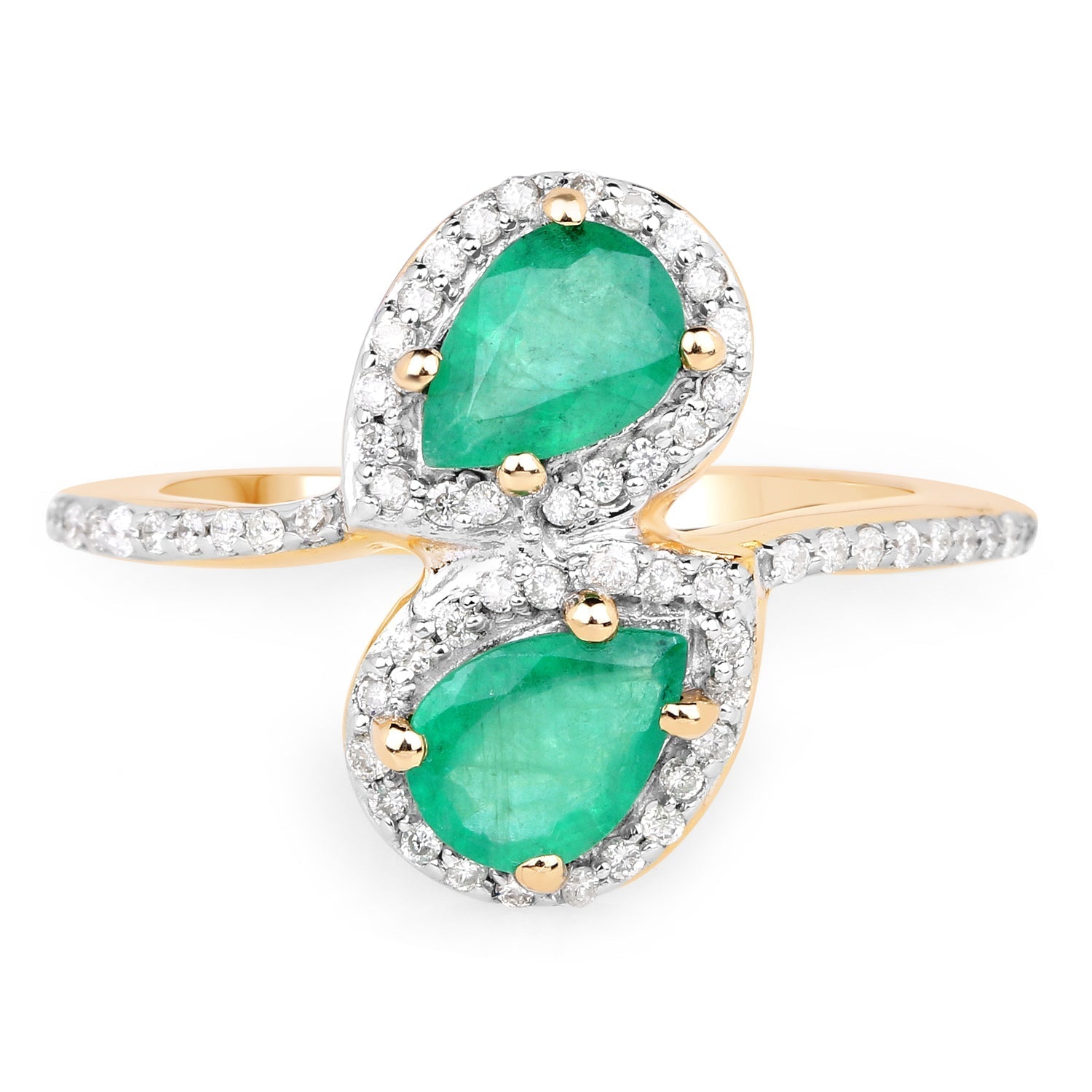 2.06 Carat Genuine Zambian Emerald & White Zircon 14K Yellow Gold Ring DestGlow