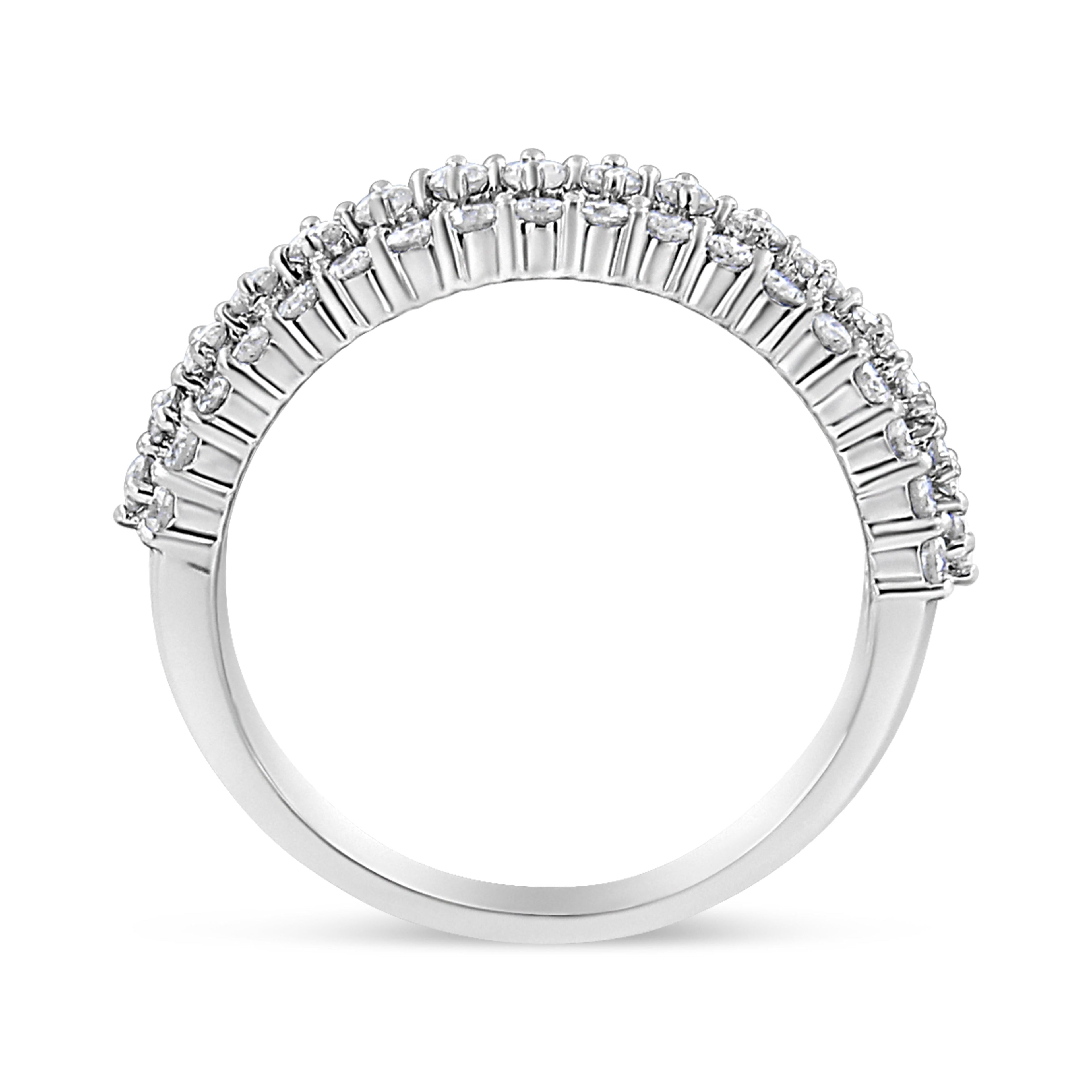 14K White Gold 1.0 Cttw Prong Set Round Diamond Split Shank Three Row Band Ring (H-I Color, I2-I3 Clarity) - Size 6 DestGlow