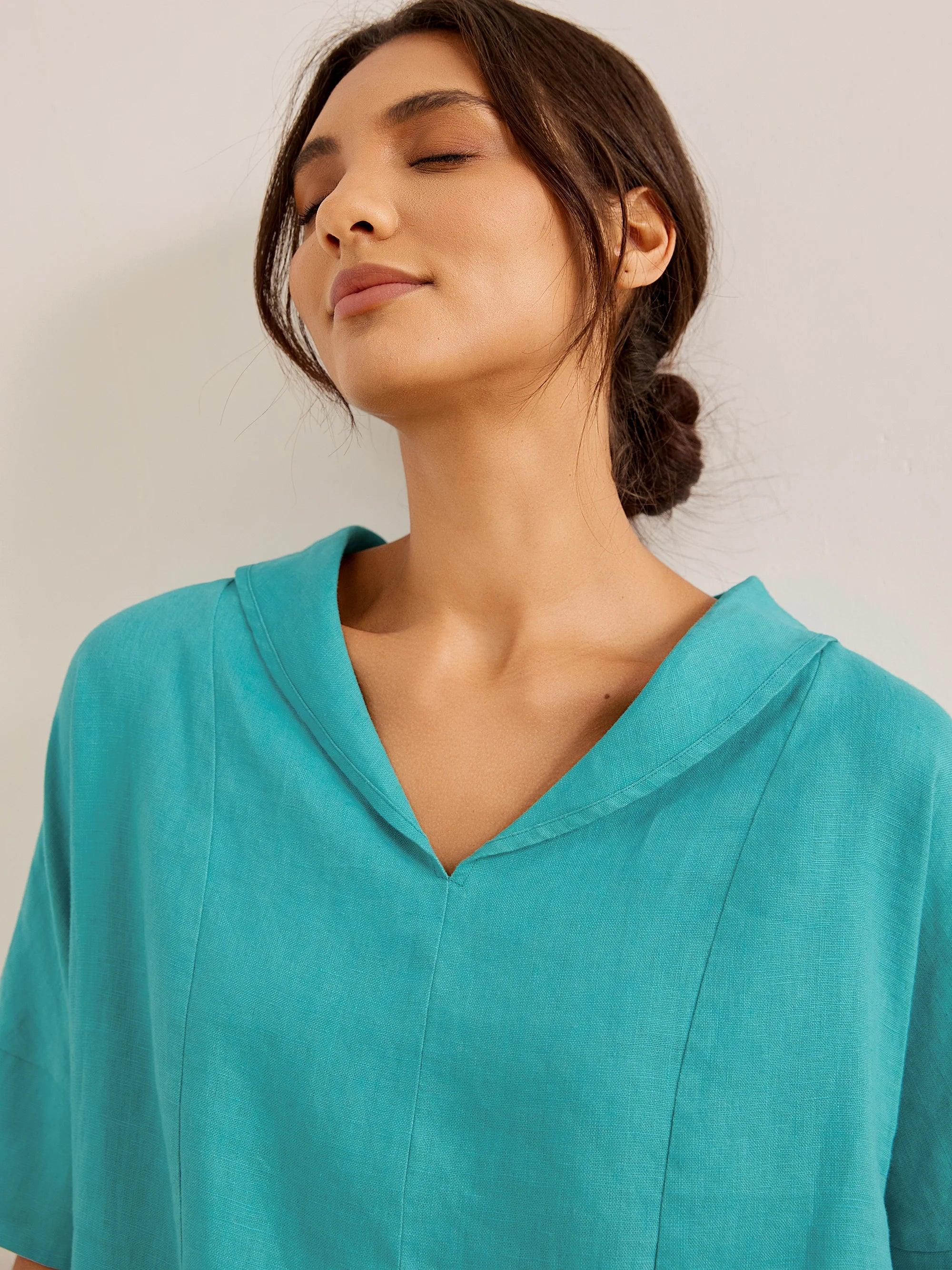 Linen V Neck Short Sleeve Shirt SIERRA