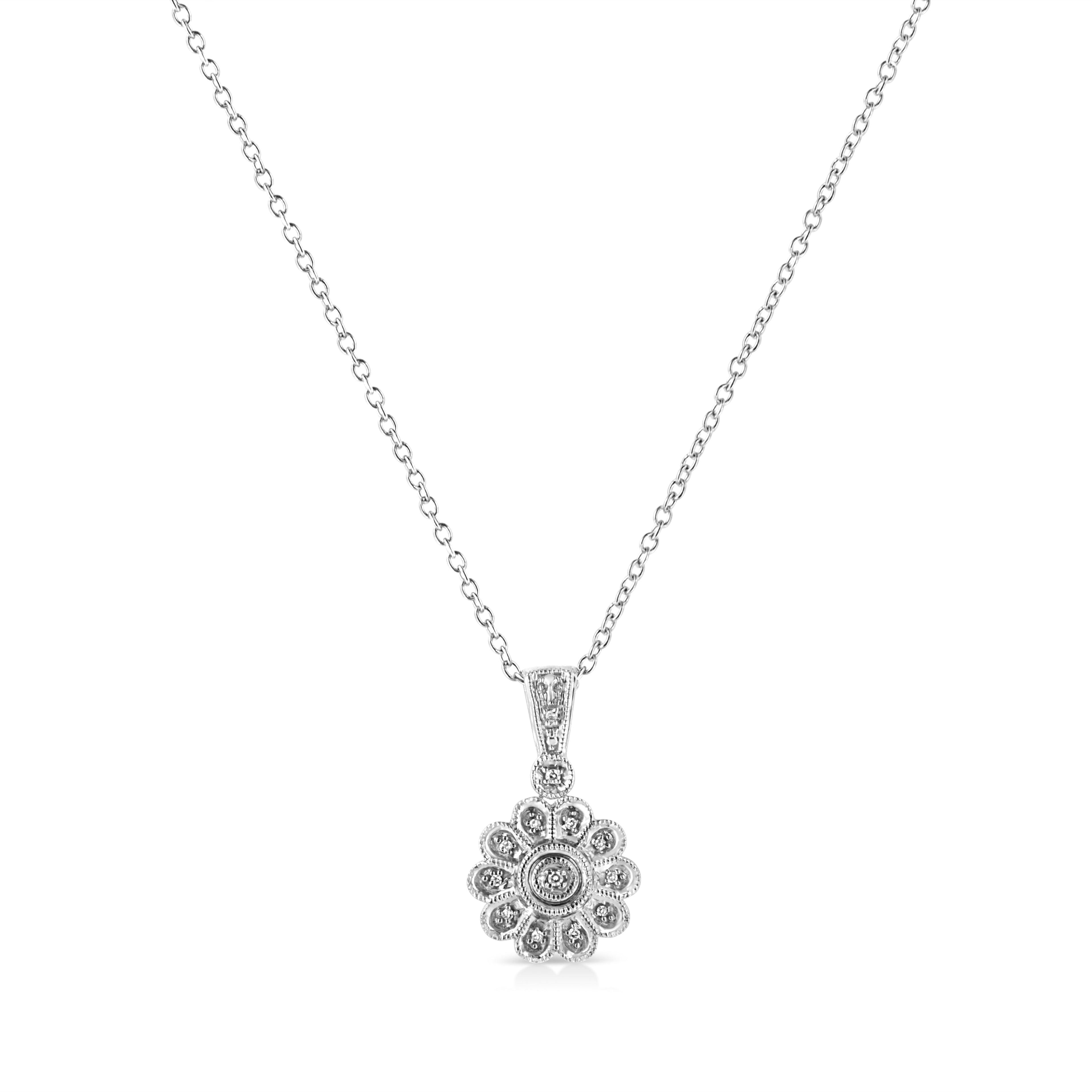.925 Sterling Silver Diamond Accent Sunburst Milgrain 18" Pendant Necklace (I-J Color, I1-I2 Clarity) by Bids.com