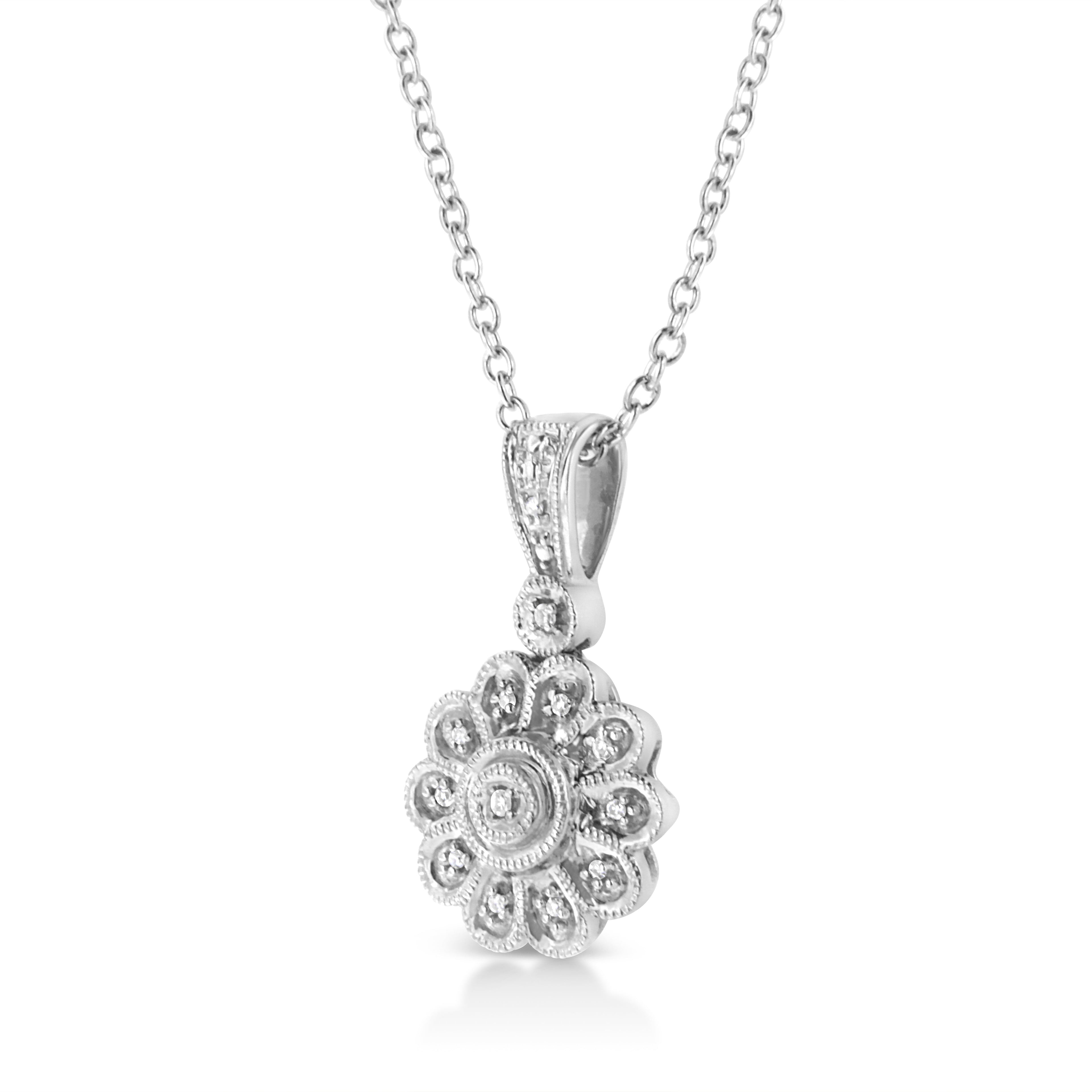 .925 Sterling Silver Diamond Accent Sunburst Milgrain 18" Pendant Necklace (I-J Color, I1-I2 Clarity) by Bids.com