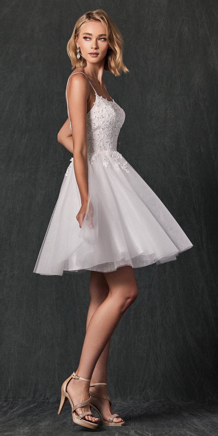 Juliet 860 Short Floral Applique BaDoll Dress by DiscountDressShop
