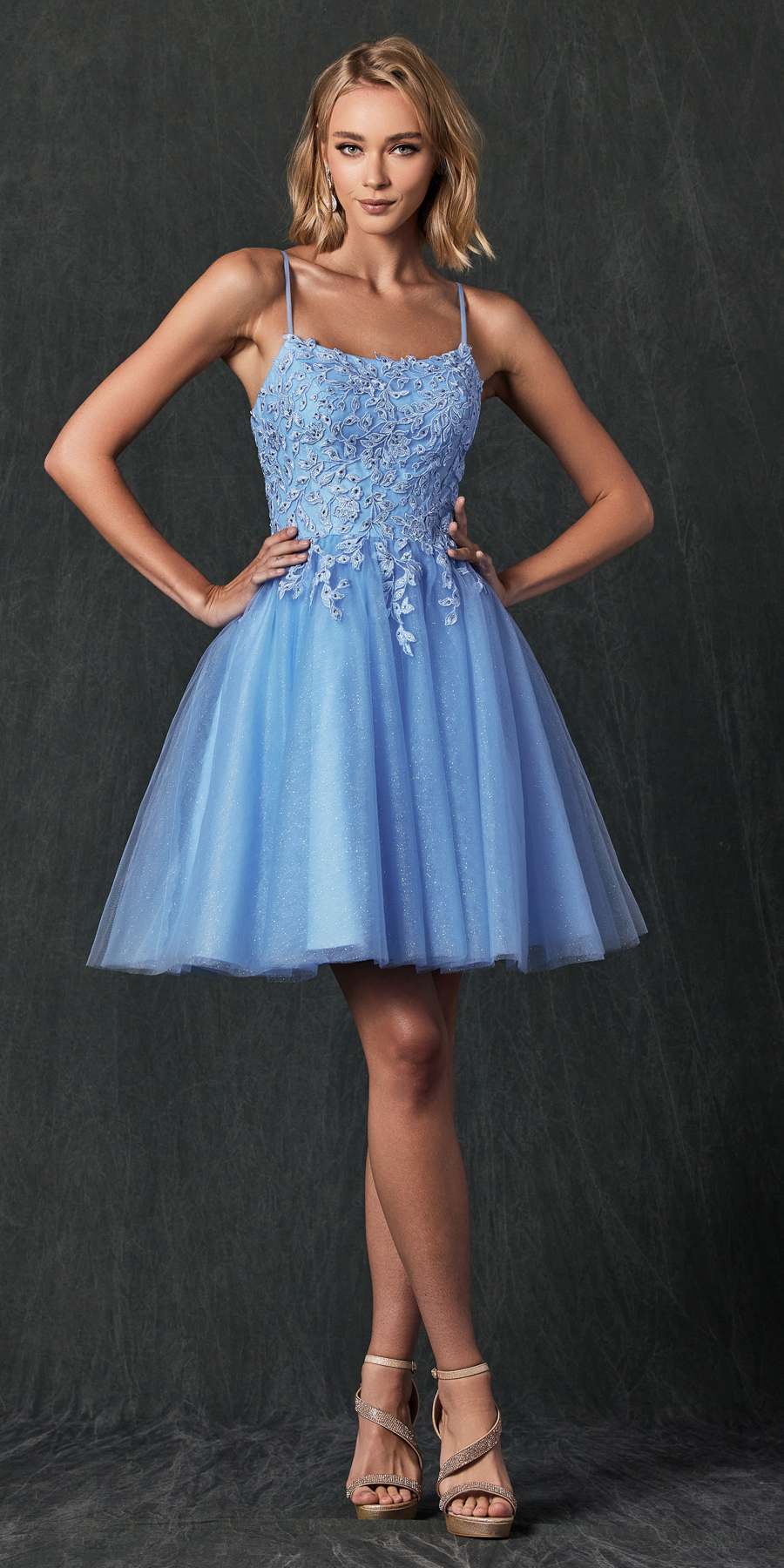 Juliet 860 Short Floral Applique BaDoll Dress by DiscountDressShop