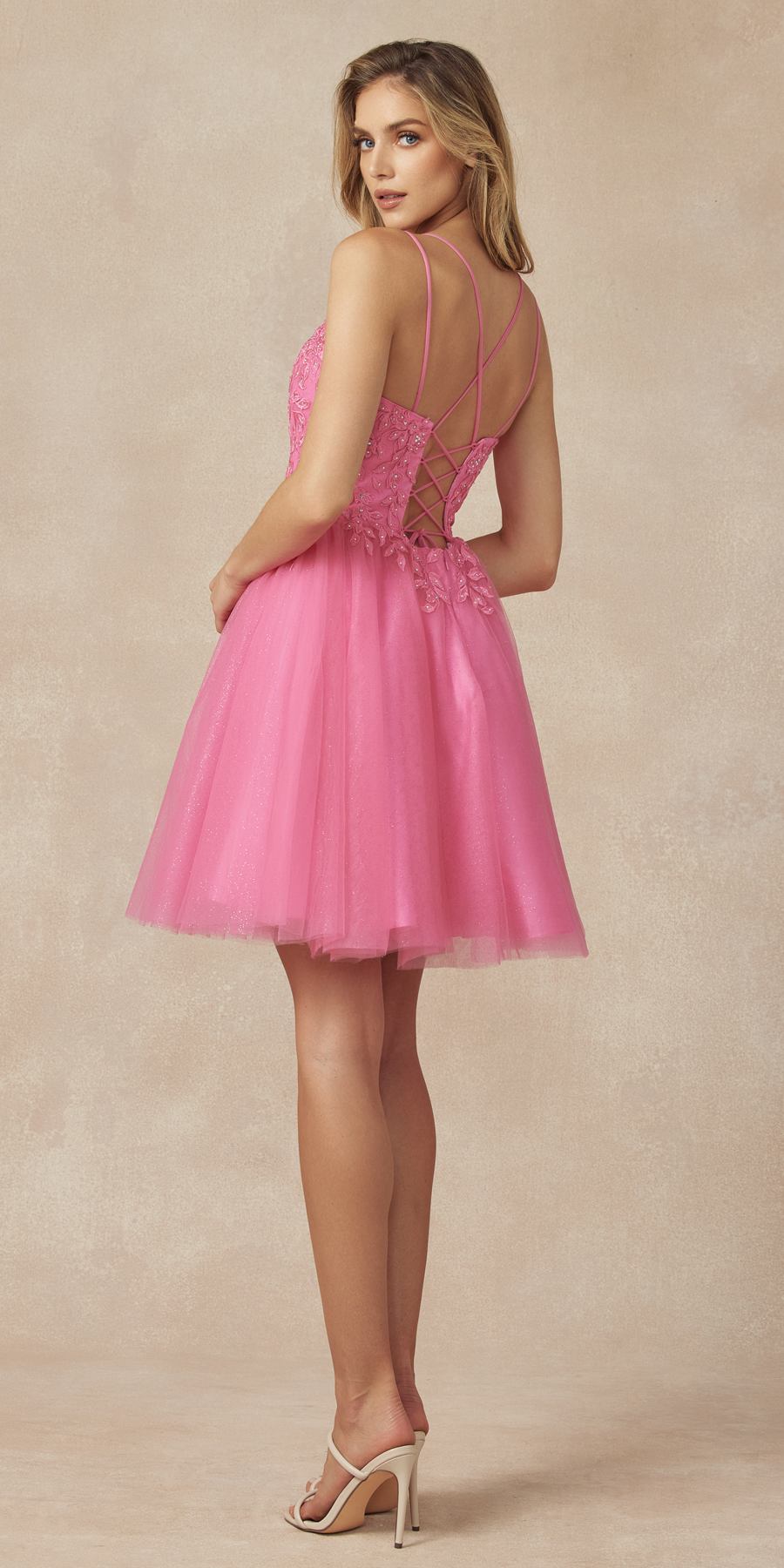 Juliet 860 Short Floral Applique BaDoll Dress by DiscountDressShop
