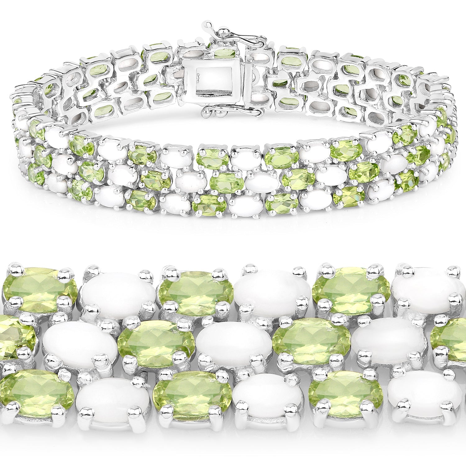 19.73 Carat Genuine Opal and Peridot .925 Sterling Silver Bracelet by Bids.com
