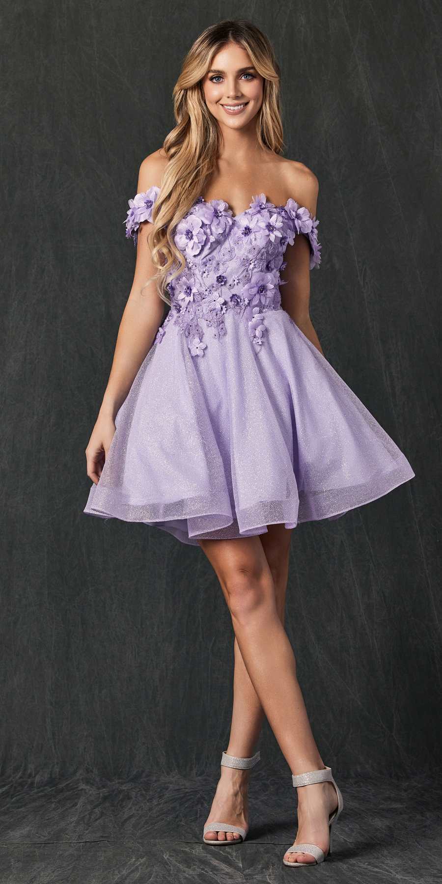 Juliet 861 Floral Embroidered Glitter Mesh Short A-Line Dress by DiscountDressShop