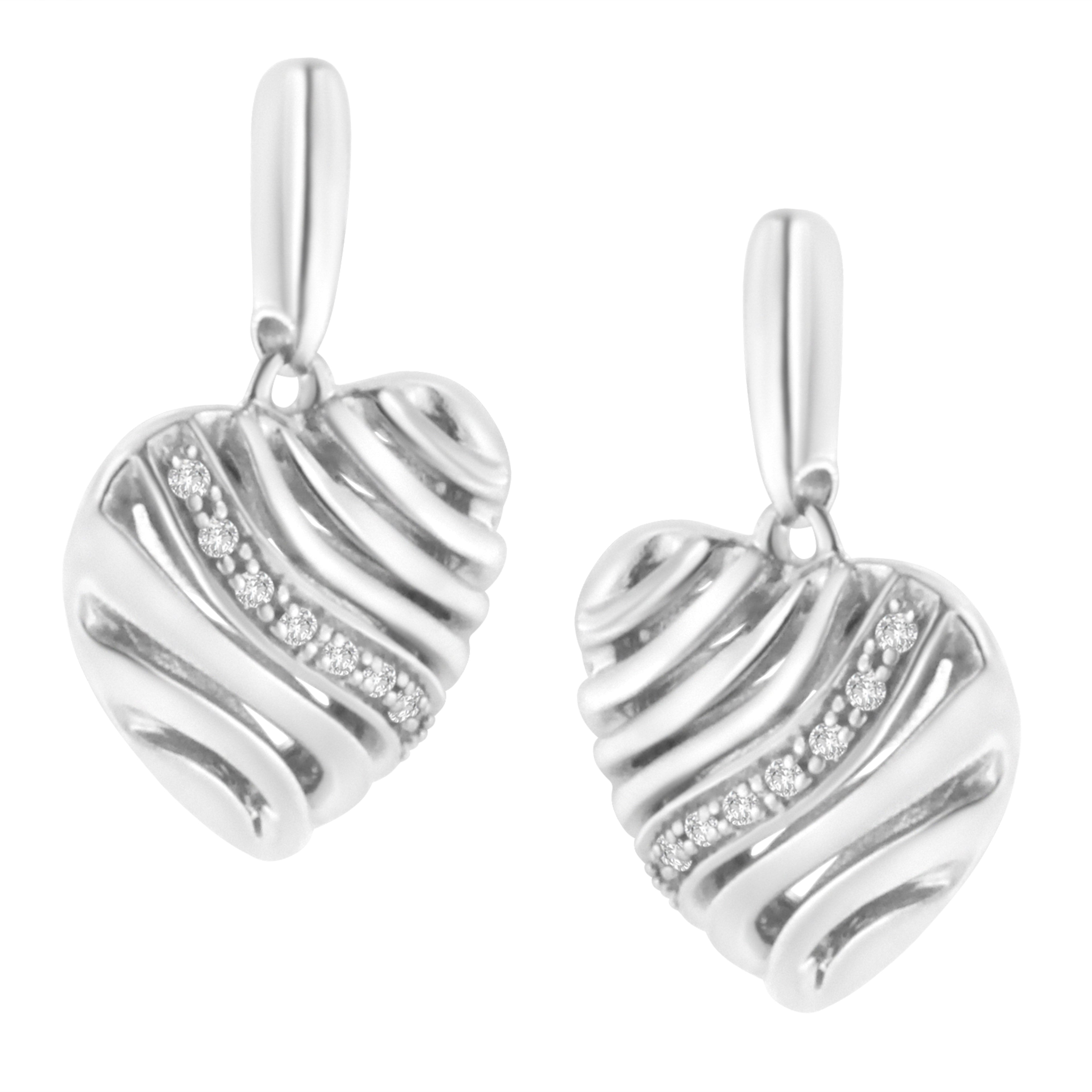 Sterling Silver Heart Diamond Accent Puff Earrings (I-J, I1-I2) by Bids.com