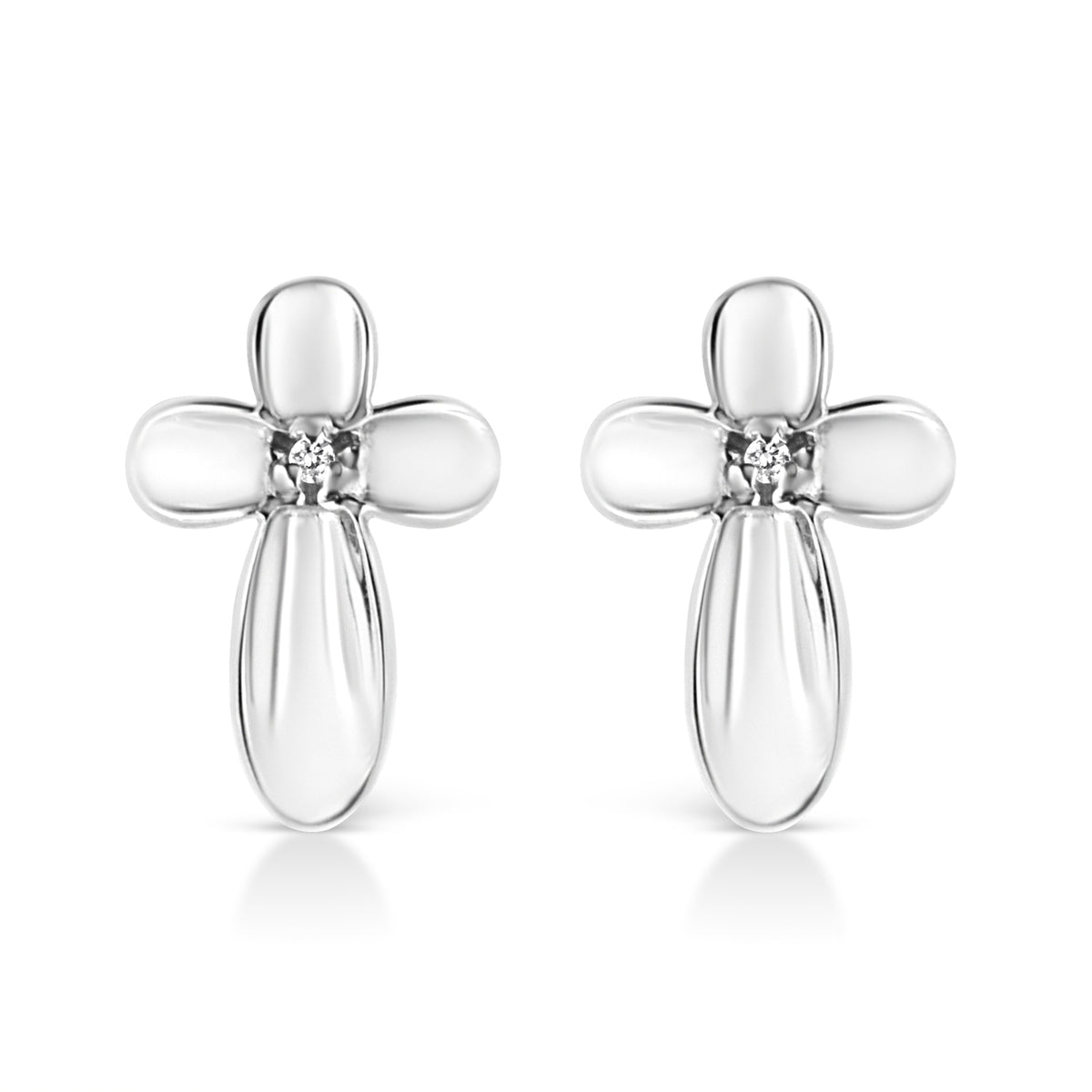 .925 Sterling Silver Prong Set Diamond Accent Floral Cross Stud Earring (I-J Color, I1-I2 Clarity) DestGlow