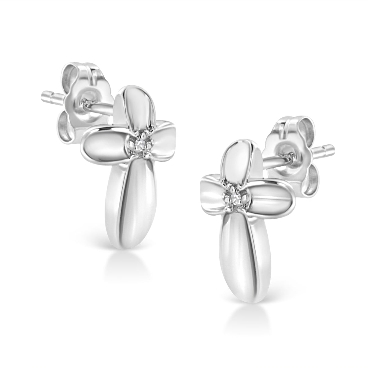 .925 Sterling Silver Prong Set Diamond Accent Floral Cross Stud Earring (I-J Color, I1-I2 Clarity) DestGlow