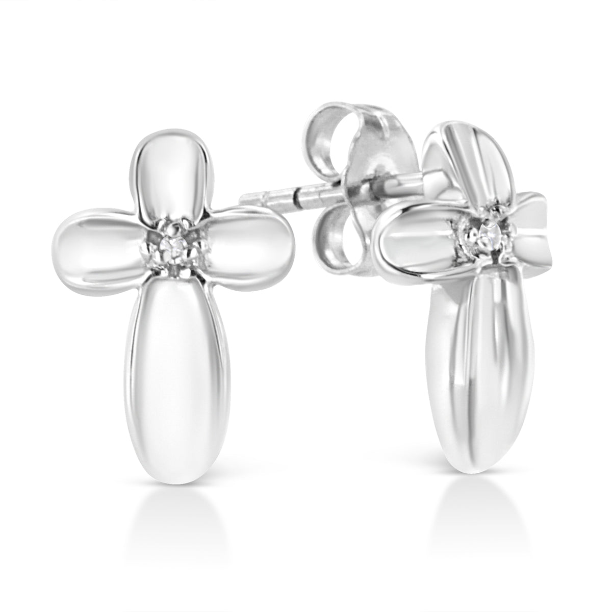 .925 Sterling Silver Prong Set Diamond Accent Floral Cross Stud Earring (I-J Color, I1-I2 Clarity) DestGlow