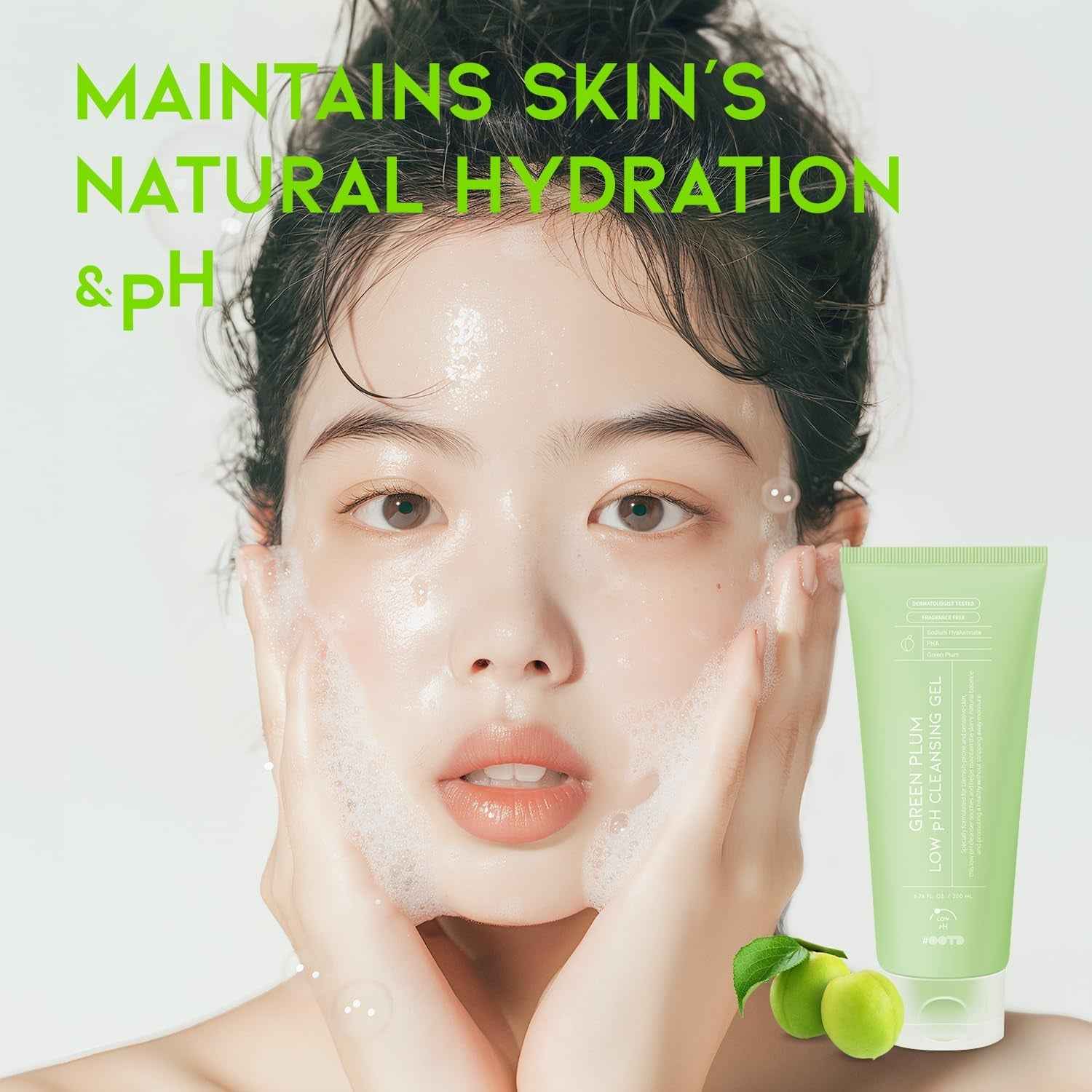 Hydrating Facial Cleanser, Gentle Soothing Korean Cleanser Face Wash for Acne-Prone Sensitive Skin. Green Plum Low Ph Cleansing Gel 200Ml 6.76 Fl. Oz. by Korean Skin Care