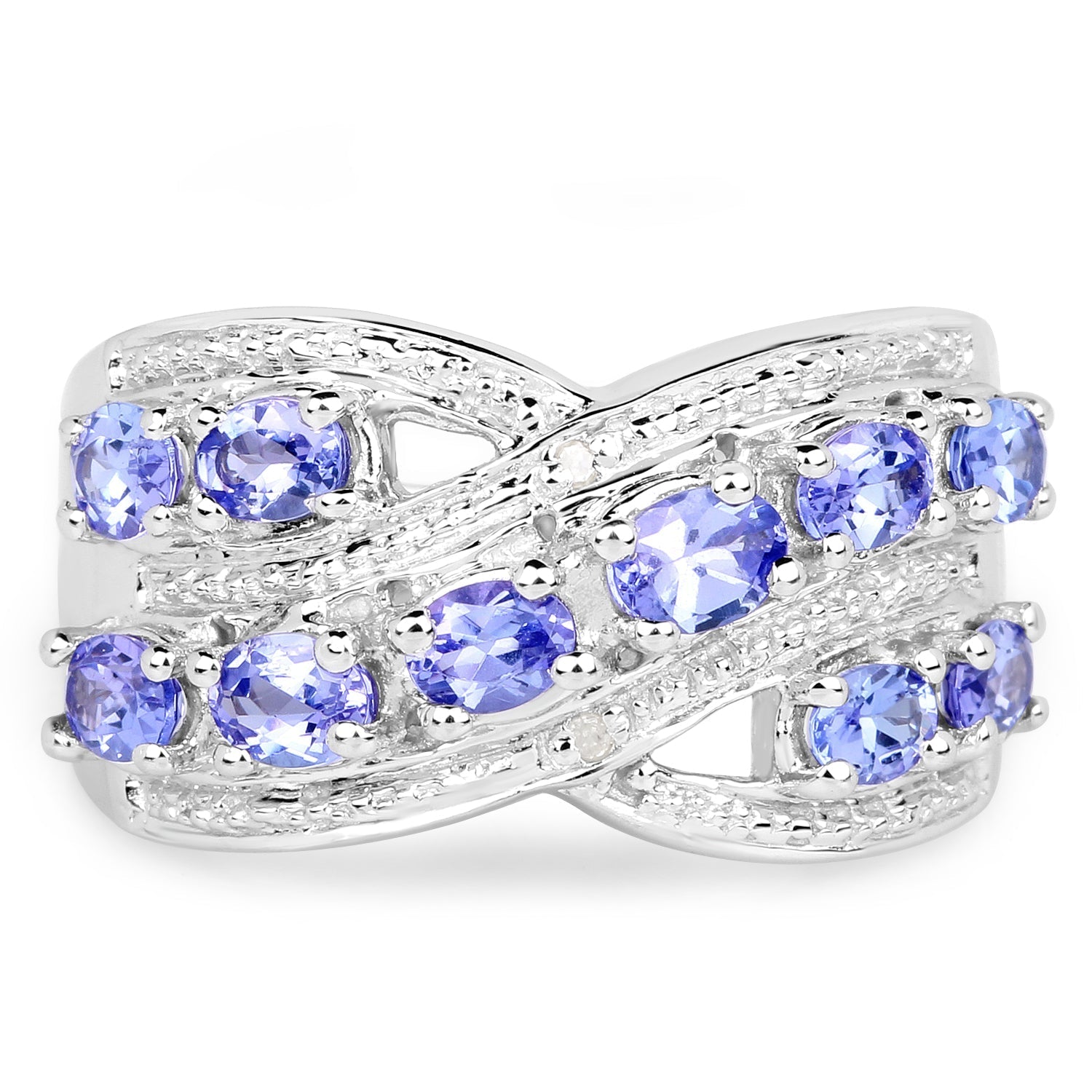 1.71 Carat Genuine Tanzanite and White Diamond .925 Sterling Silver Ring DestGlow