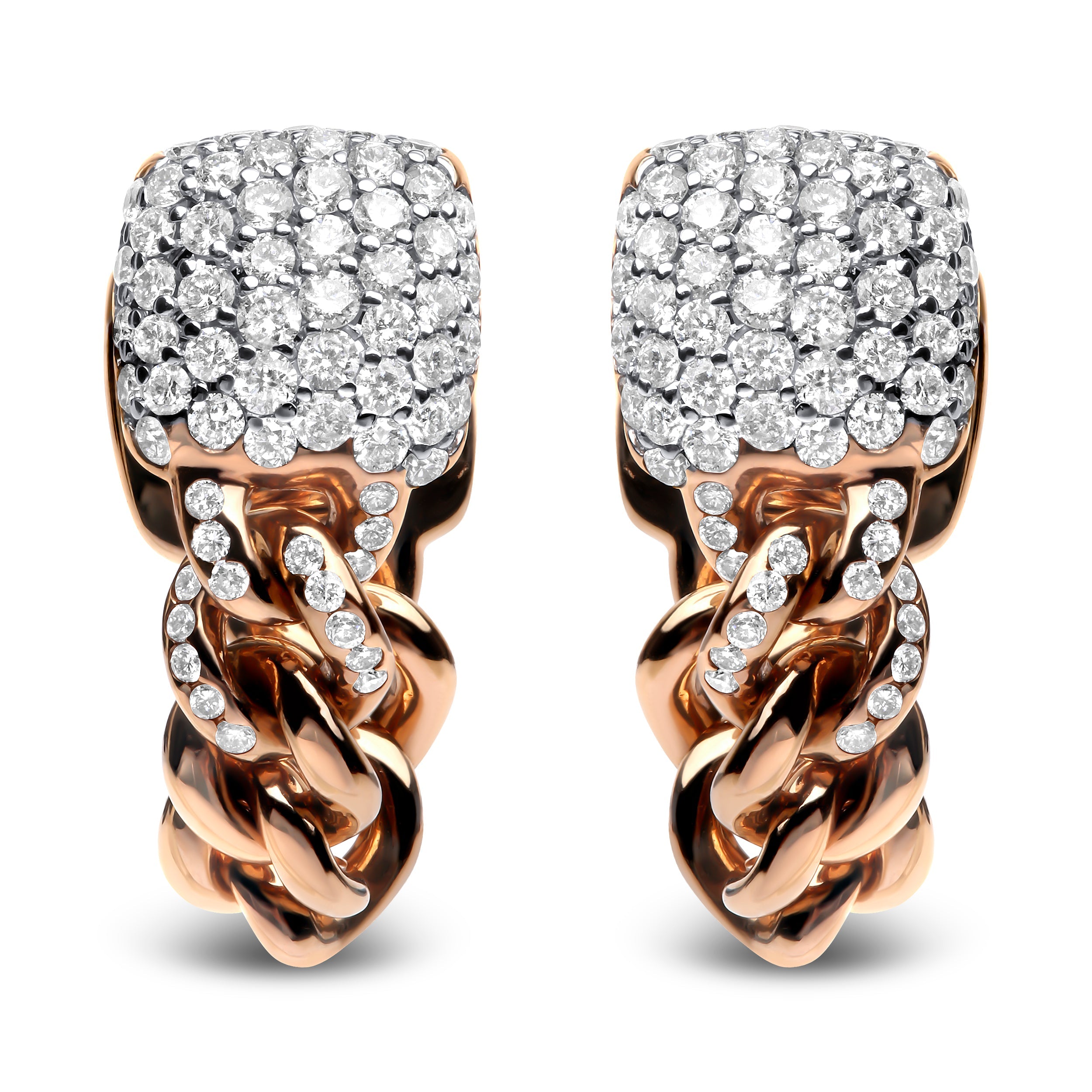 18K Rose Gold 3/4 Cttw Round Diamond Pave Cuban Chain Huggie Earrings (G-H Color, SI1-SI2 Clarity) by Bids.com