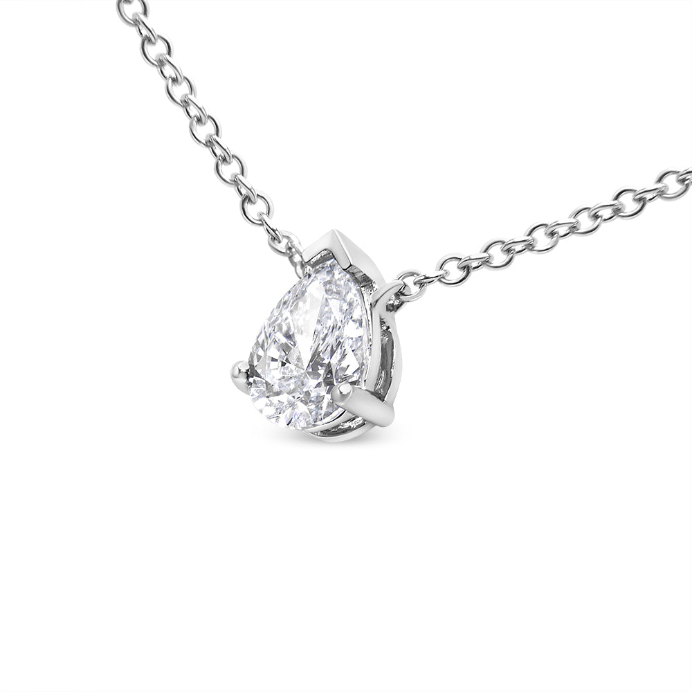 14K White Gold 1/2 Cttw Lab Grown Pear Shape Solitaire Diamond Pendent 18" Necklace (F-G Color, VS2-SI1 Clarity) by Bids.com