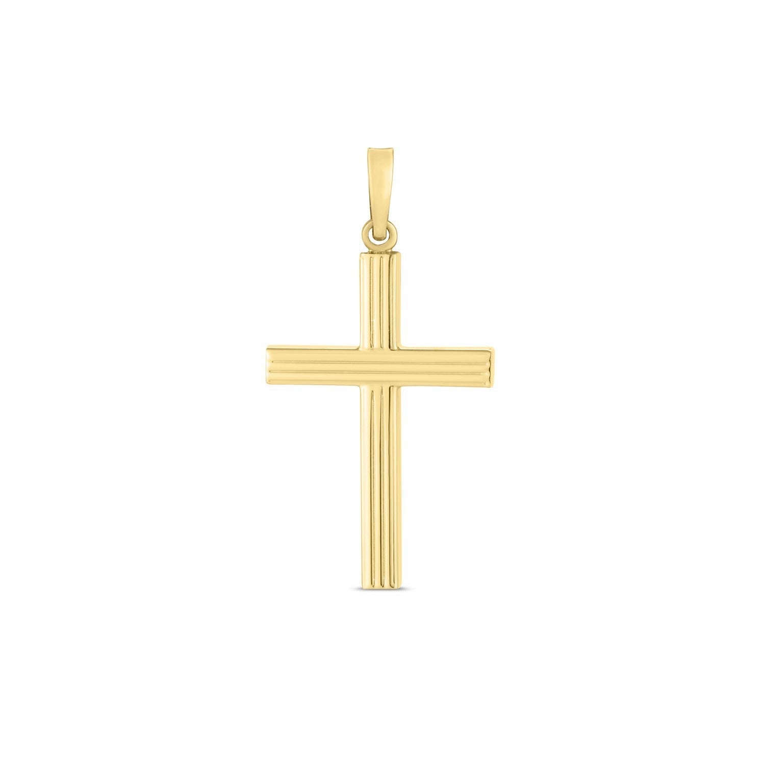14k Yellow Gold High Polish Ribber Cross Pendant DestGlow