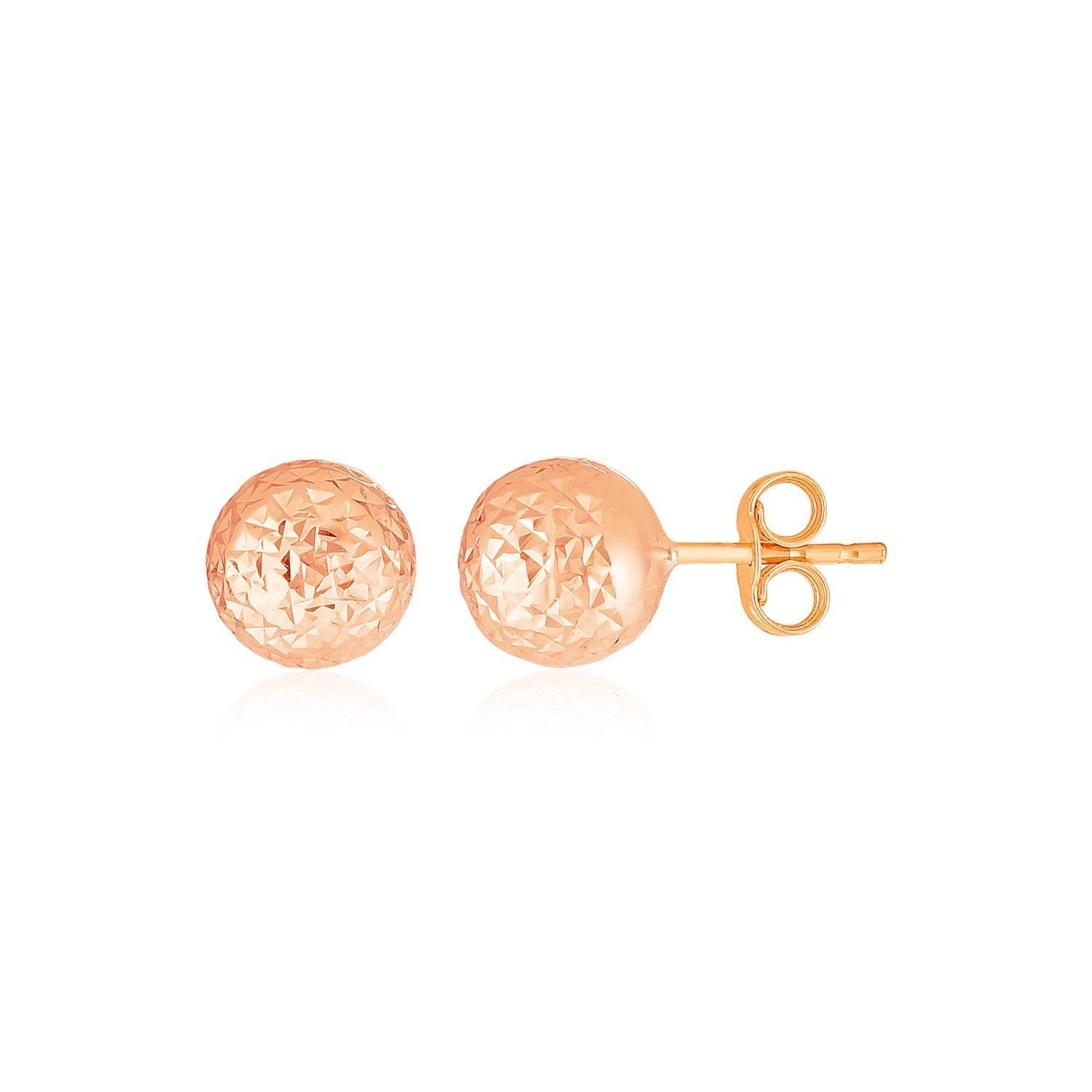 14k Rose Gold Ball Earrings with Crystal Cut Texture DestGlow