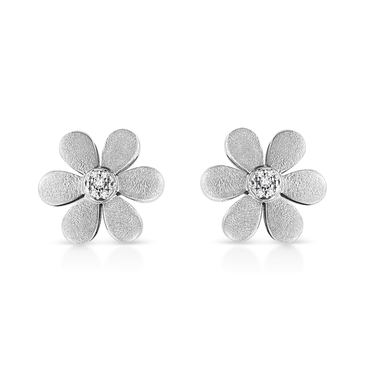 Matte Finished .925 Sterling Silver Diamond Accent Flower Hoop Stud Earring (I-J Color, I1-I2 Clarity) DestGlow