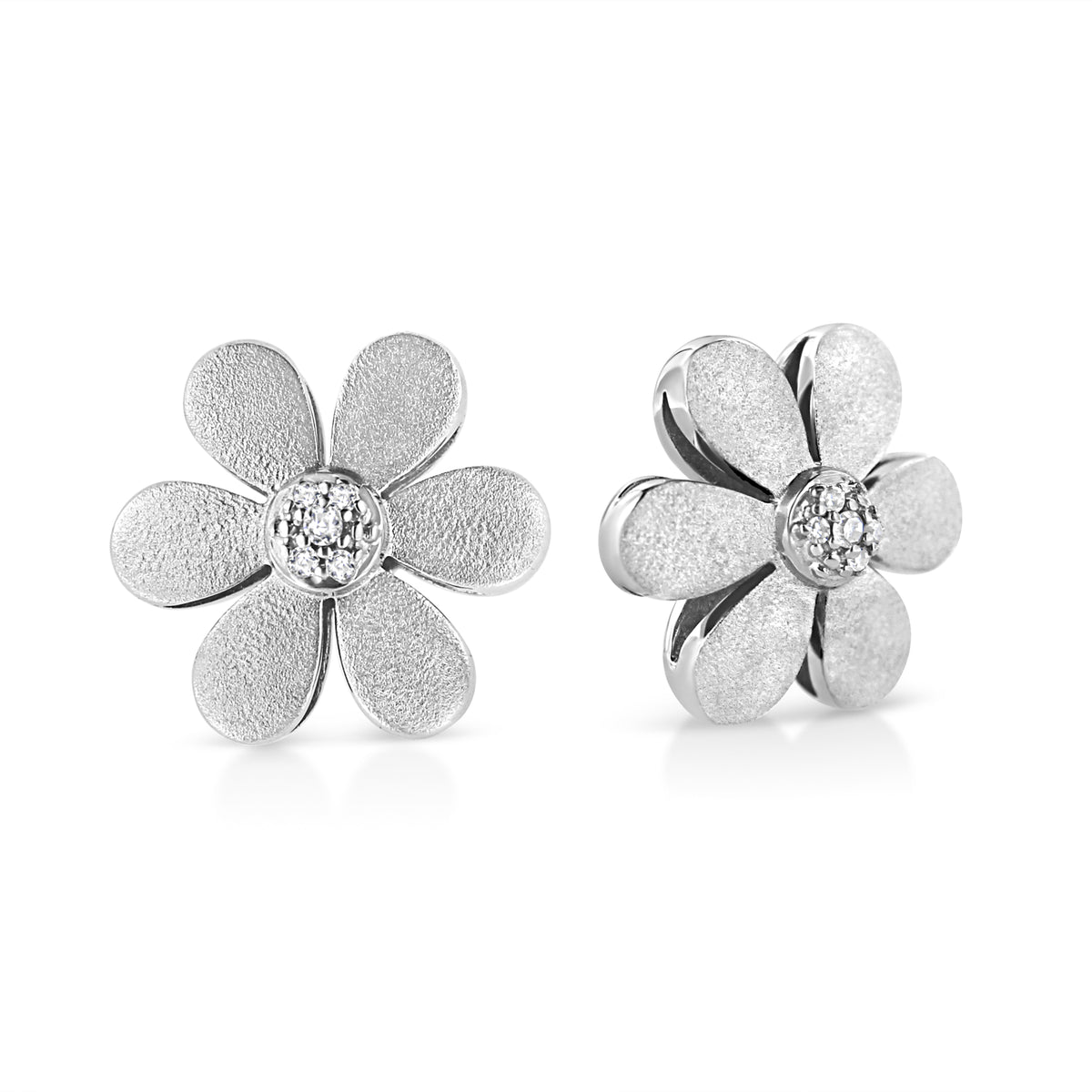 Matte Finished .925 Sterling Silver Diamond Accent Flower Hoop Stud Earring (I-J Color, I1-I2 Clarity) DestGlow
