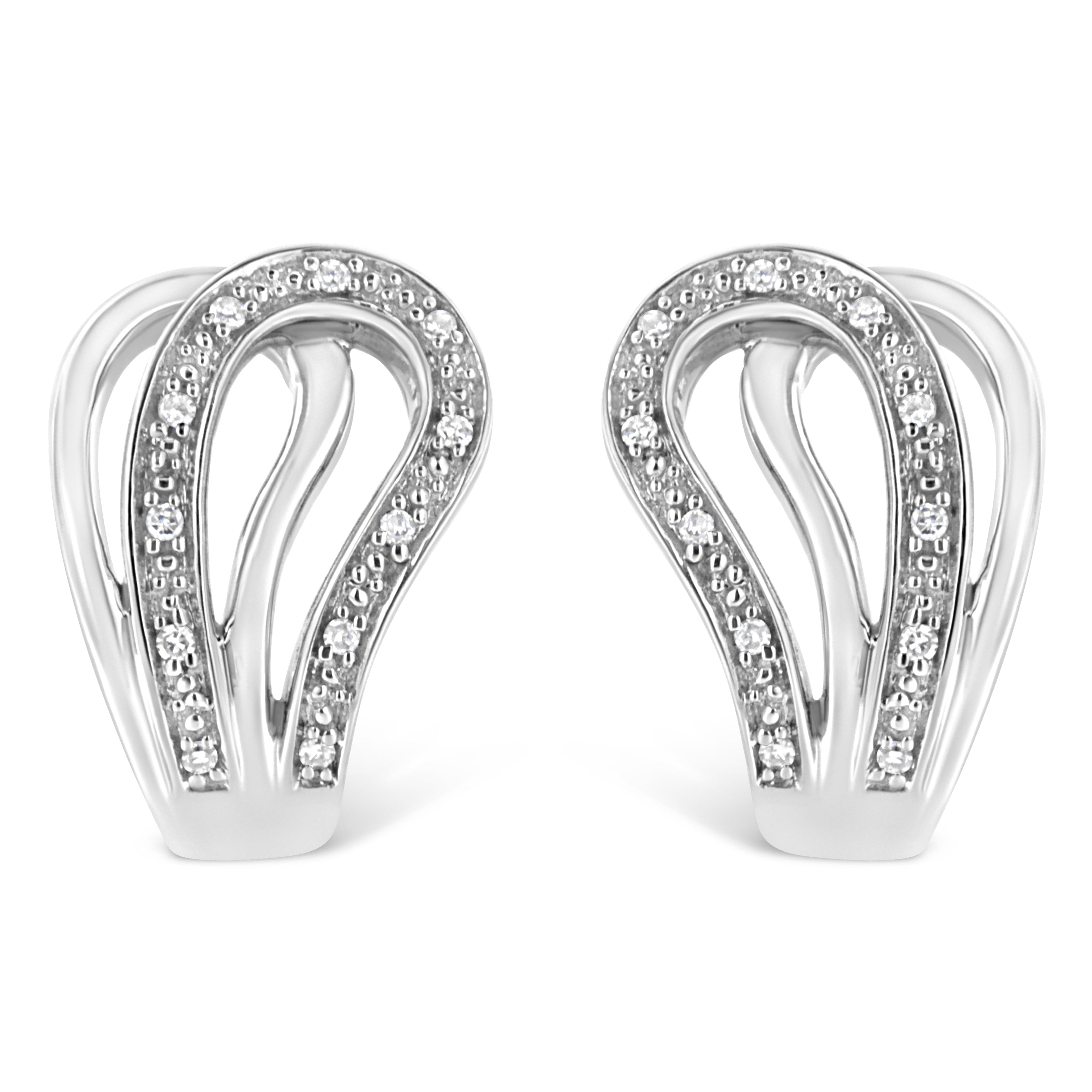 .925 Sterling Silver Pave-Set Diamond Accent Horseshoe Hoop Earring (I-J Color, I1-I2 Clarity) by Bids.com