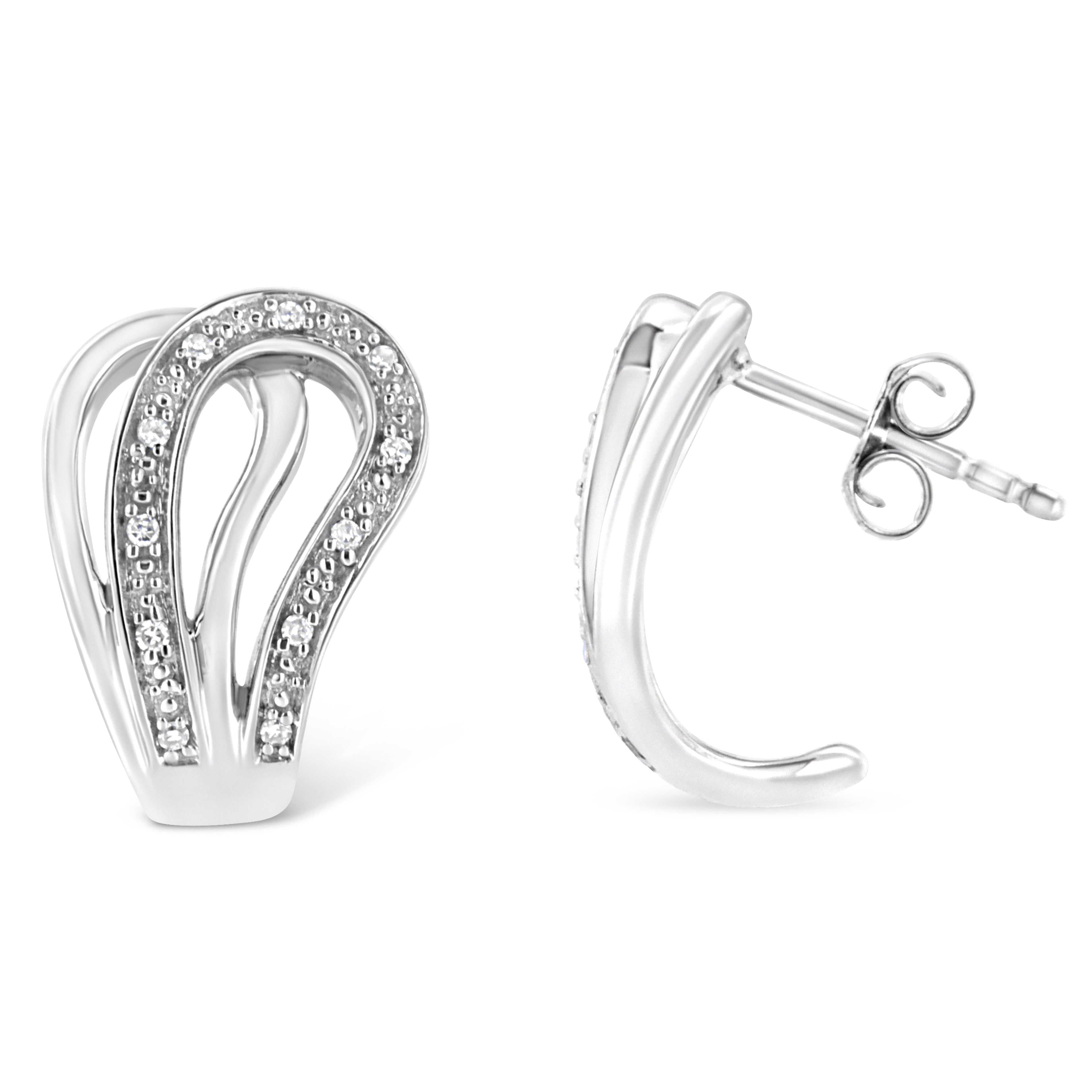 .925 Sterling Silver Pave-Set Diamond Accent Horseshoe Hoop Earring (I-J Color, I1-I2 Clarity) by Bids.com