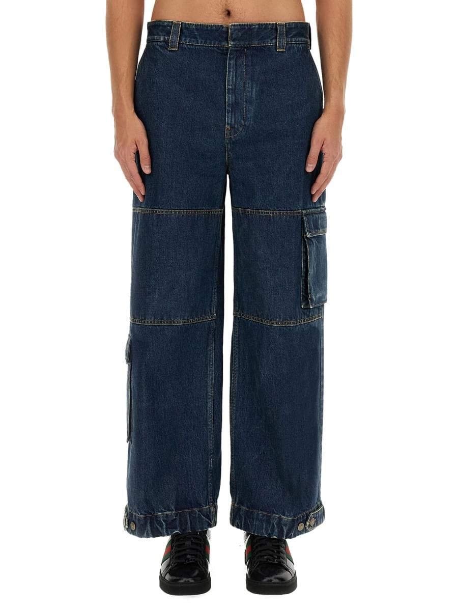 Gucci Men Denim Pants With Gucci Label DestGlow