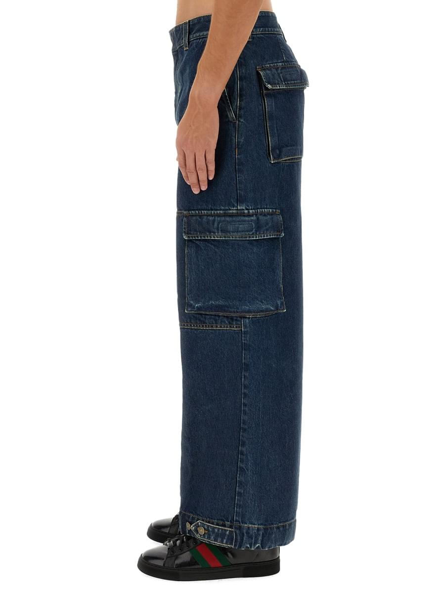 Gucci Men Denim Pants With Gucci Label DestGlow