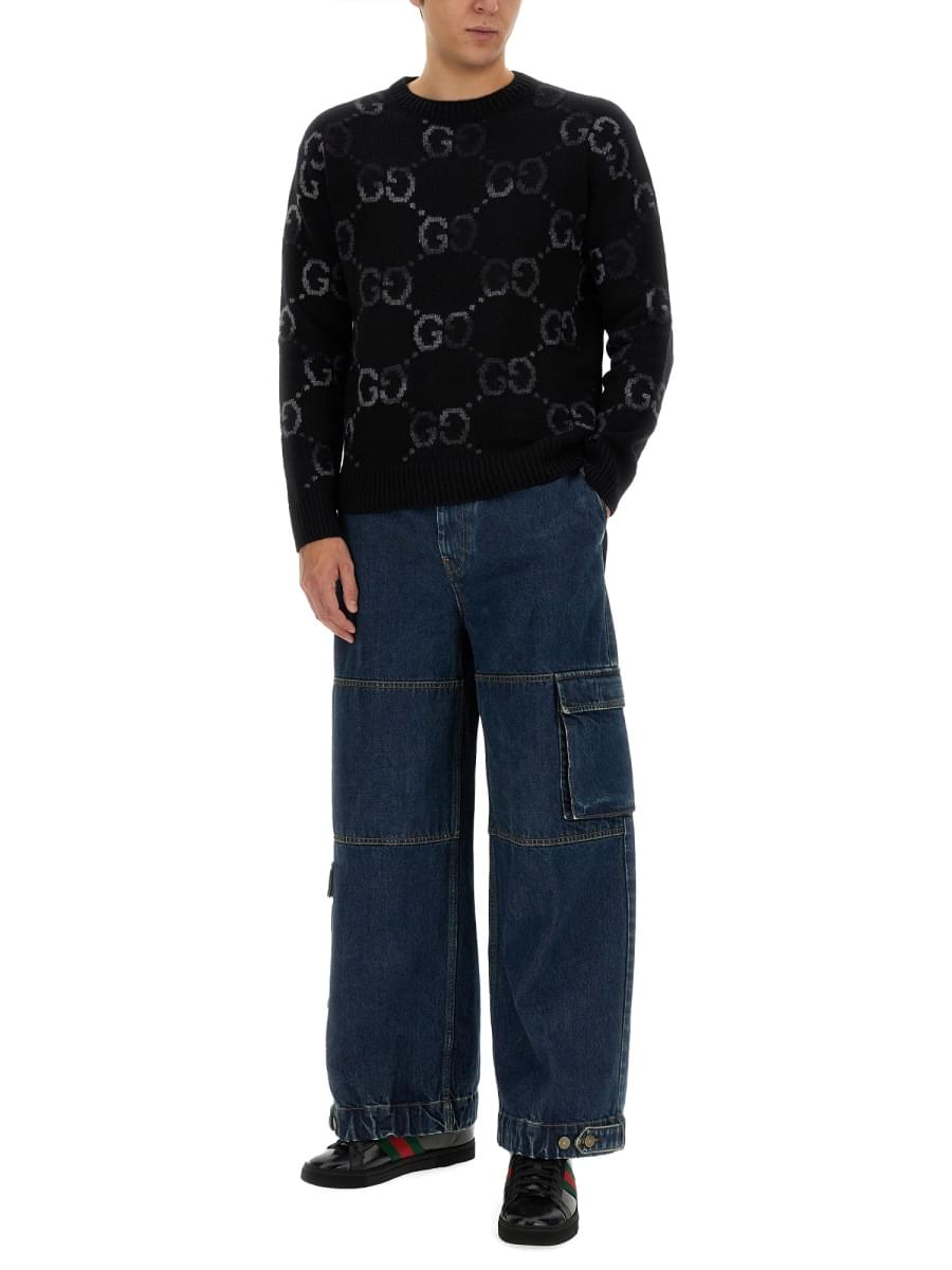 Gucci Men Denim Pants With Gucci Label DestGlow