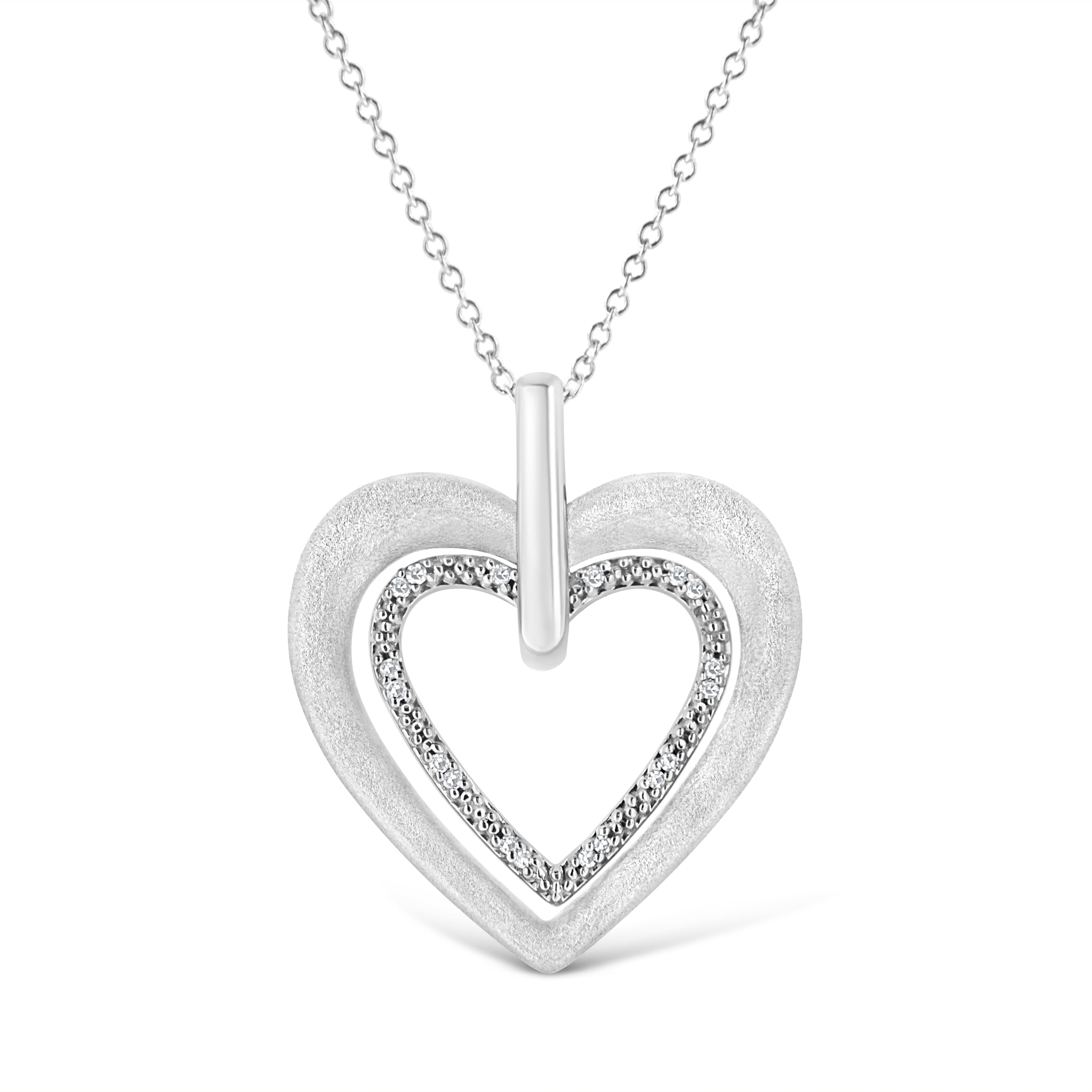 .925 Sterling Silver Prong-Set Diamond Accent Double Heart 18" Pendant Necklace (I-J Color, I1-I2 Clarity) DestGlow