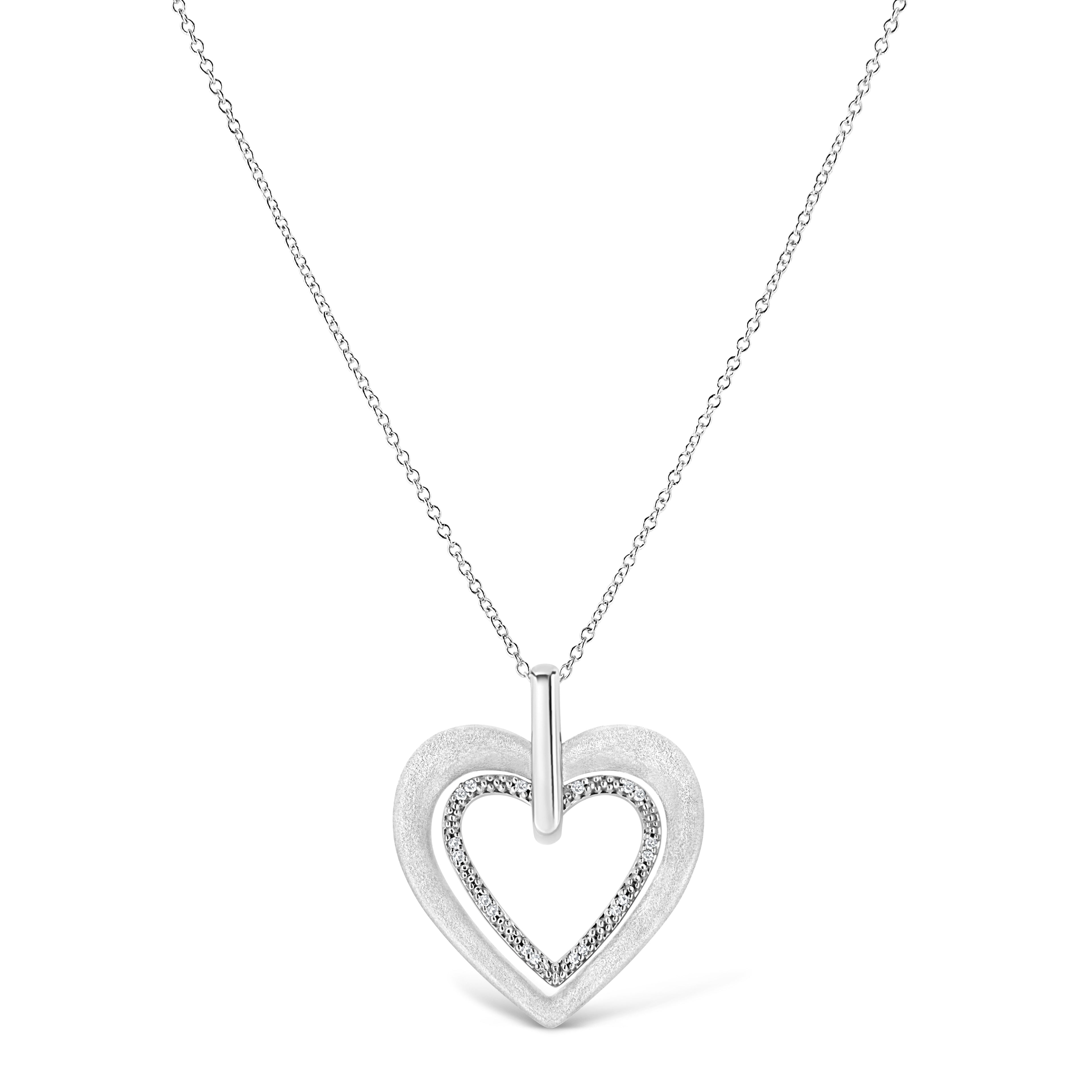 .925 Sterling Silver Prong-Set Diamond Accent Double Heart 18" Pendant Necklace (I-J Color, I1-I2 Clarity) DestGlow