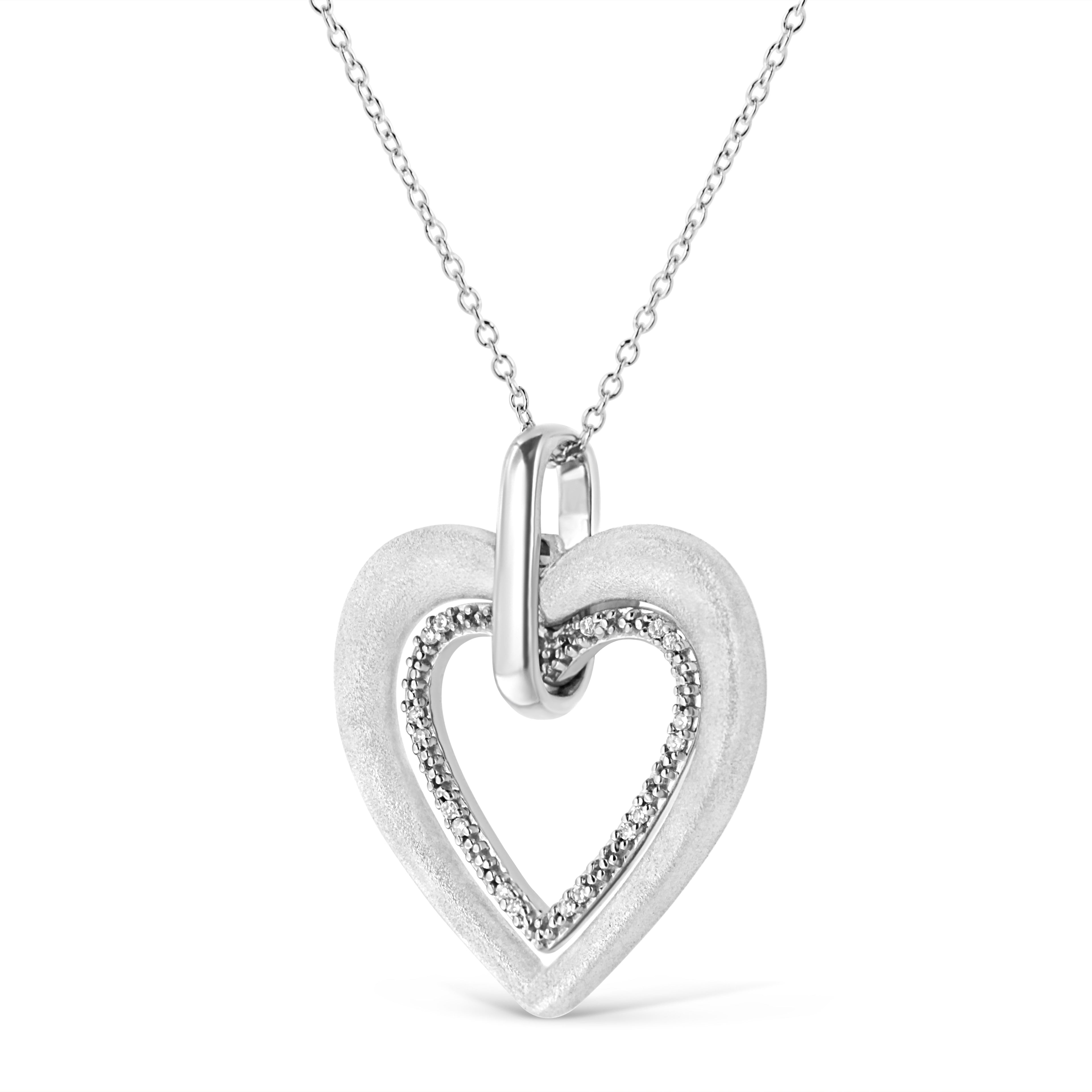 .925 Sterling Silver Prong-Set Diamond Accent Double Heart 18" Pendant Necklace (I-J Color, I1-I2 Clarity) DestGlow