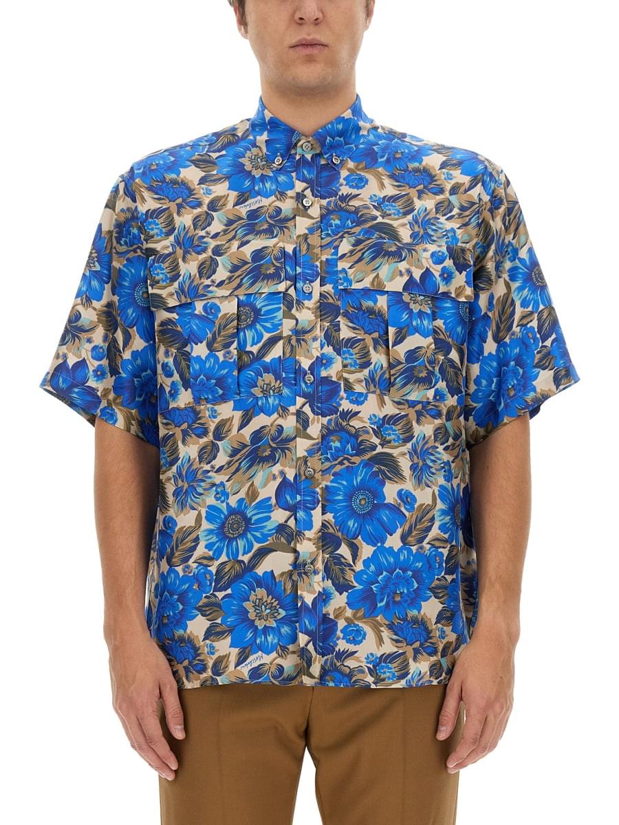 Moschino Men Blue Flowers Allover Print Shirt DestGlow