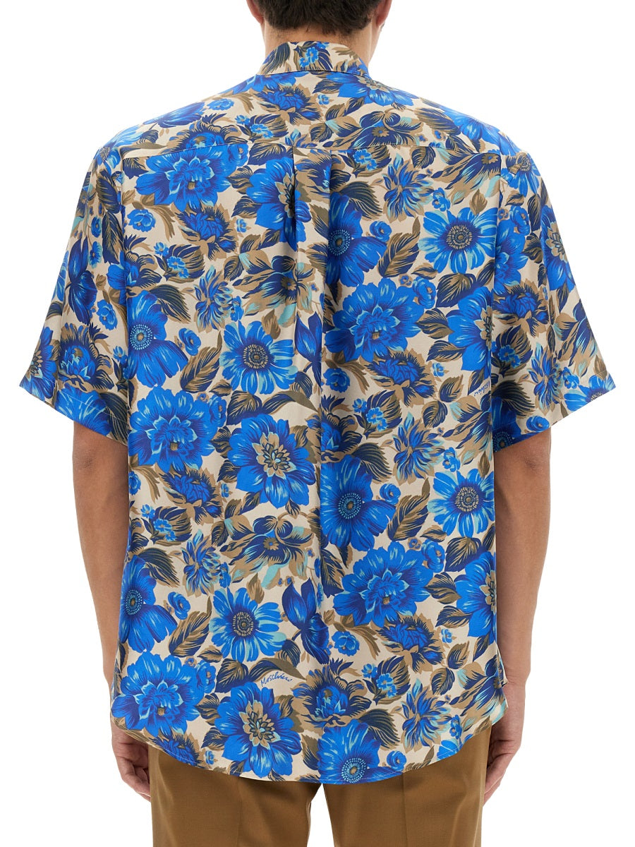 Moschino Men Blue Flowers Allover Print Shirt DestGlow